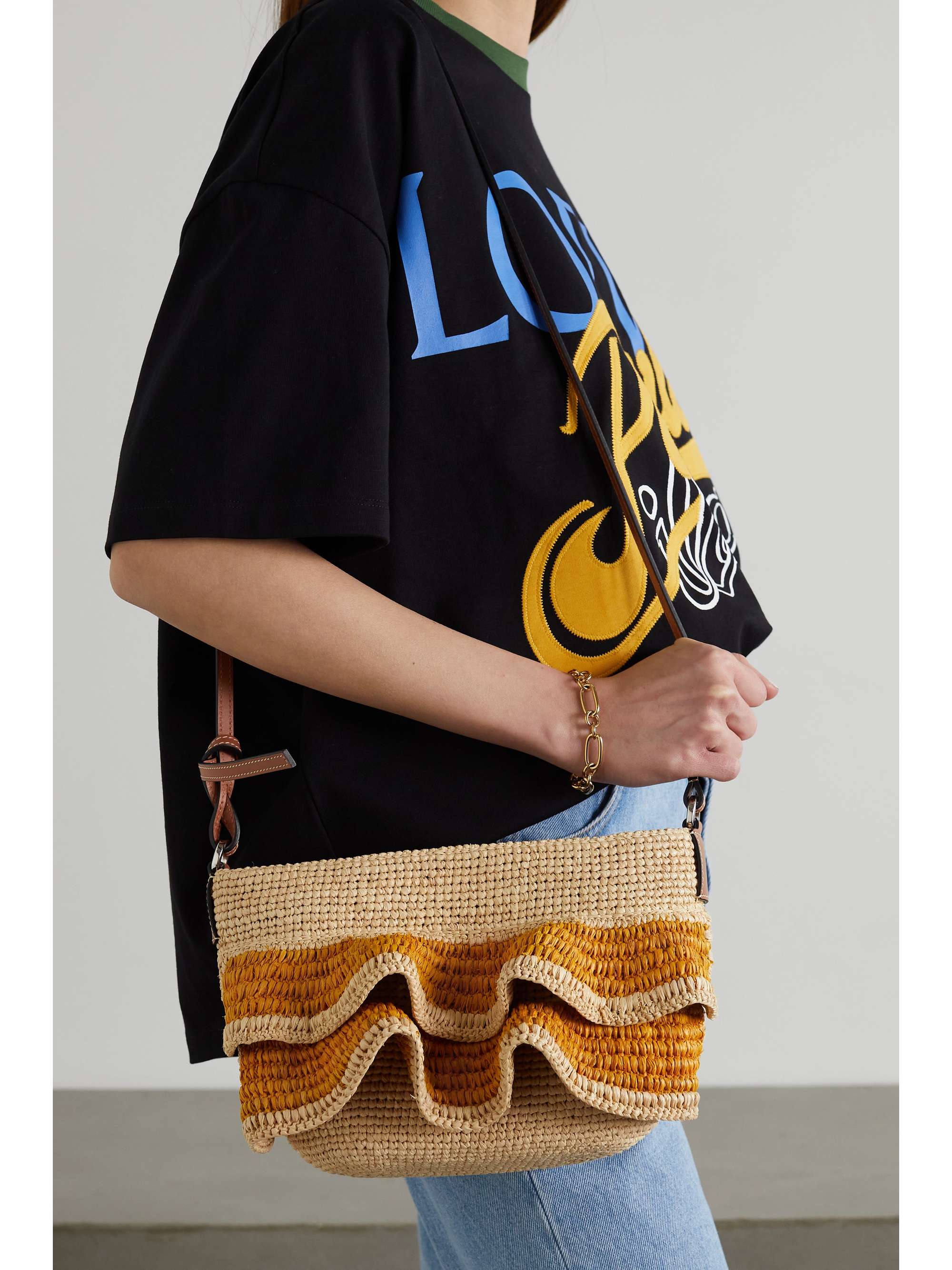 LOEWE Paula's Ibiza Pochette ruffled raffia shoulder basket bag