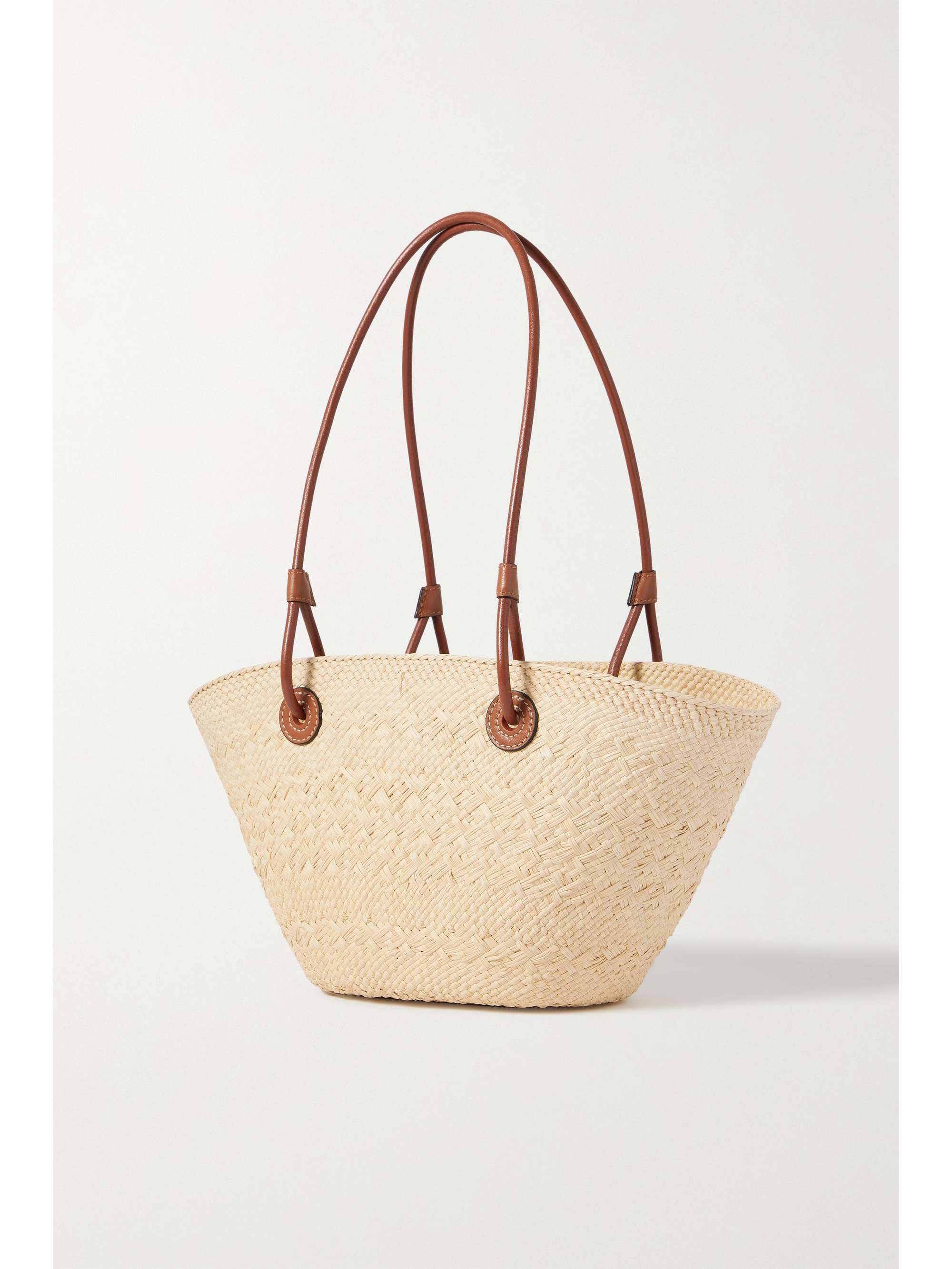 LOEWE + Paula's Ibiza small leather-trimmed woven raffia tote