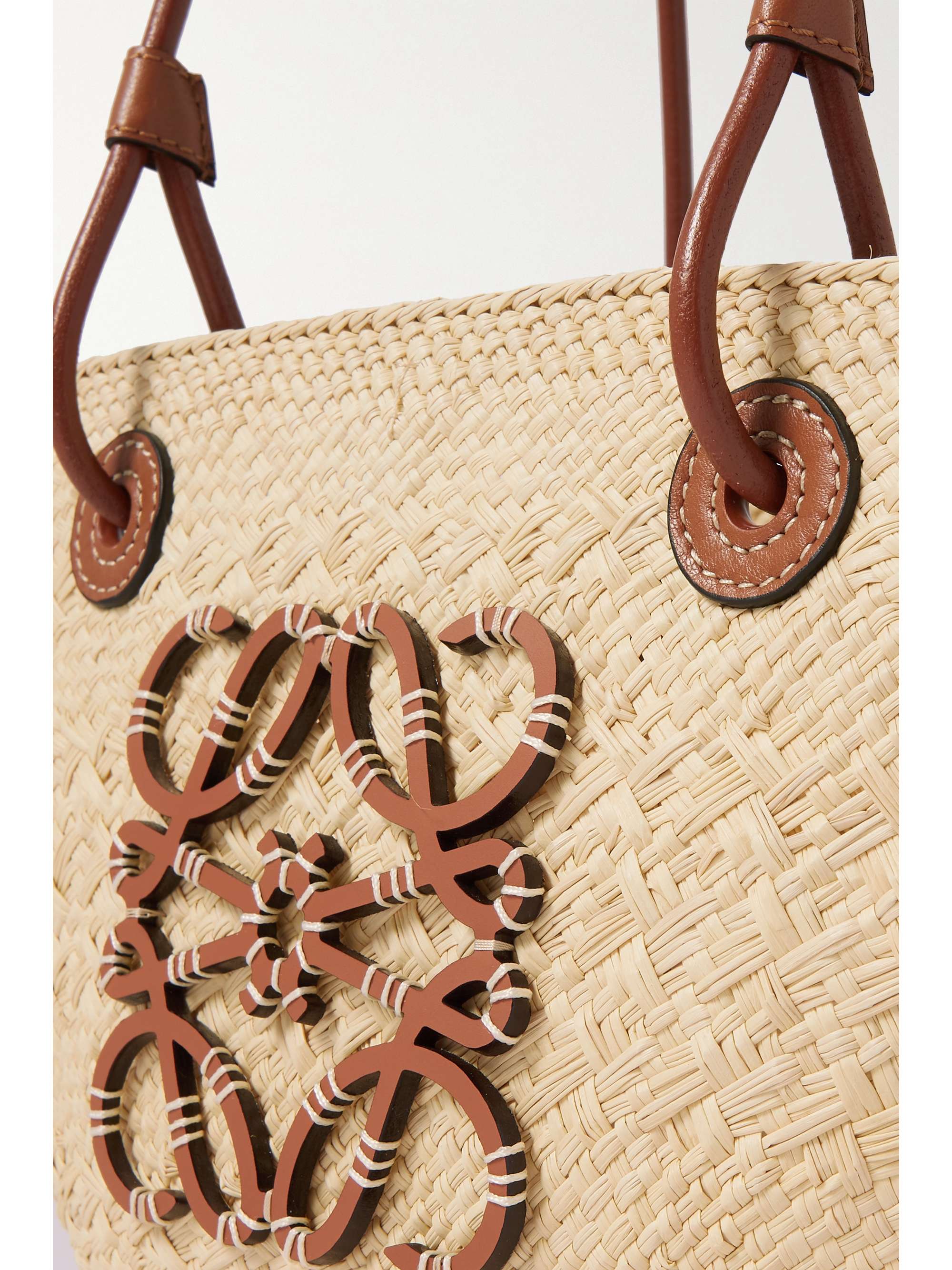 LOEWE + Paula's Ibiza small leather-trimmed woven raffia tote