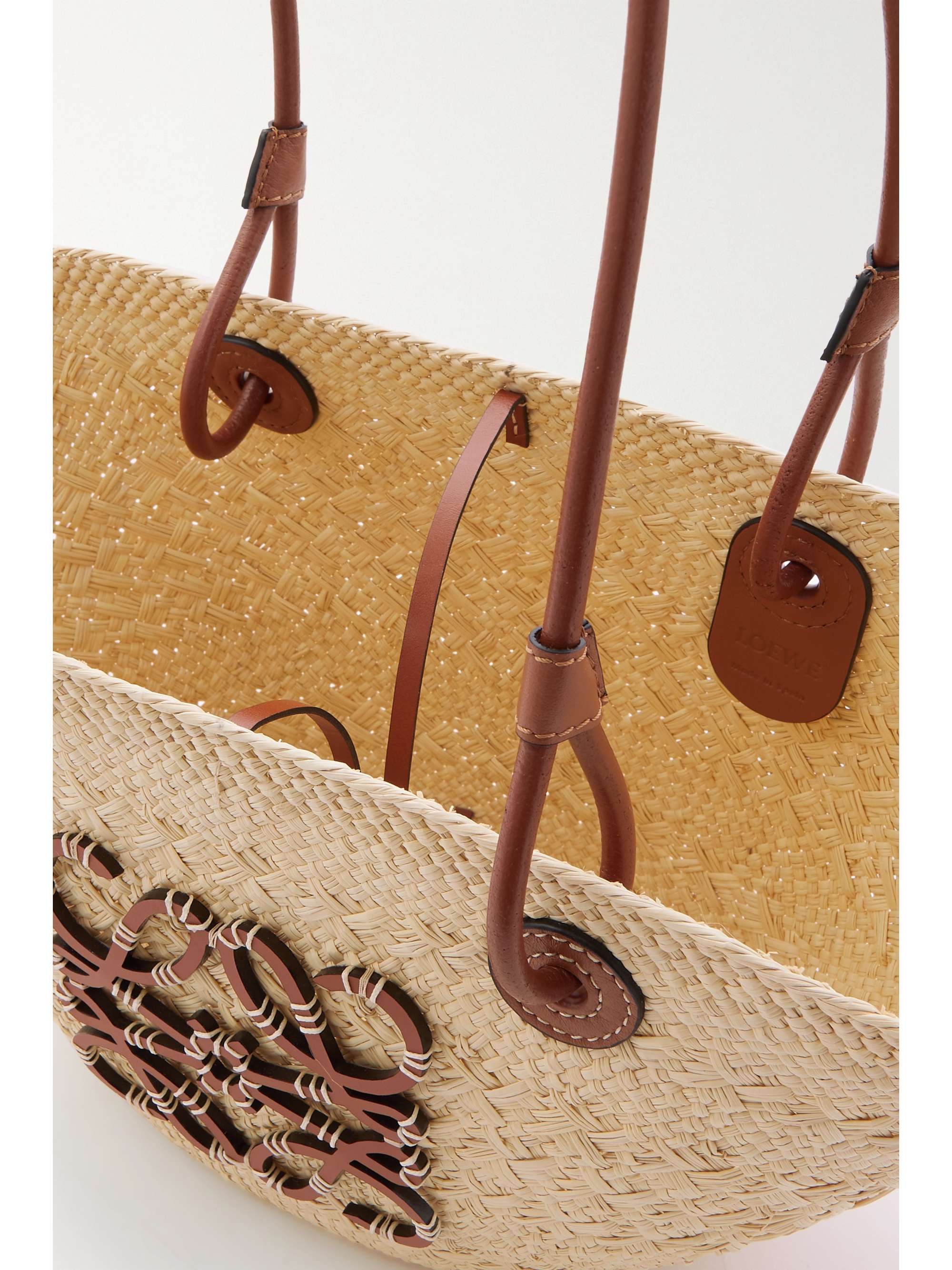 Loewe + Paula's Ibiza small leather-trimmed woven raffia tote - Women - Brown Tote Bags