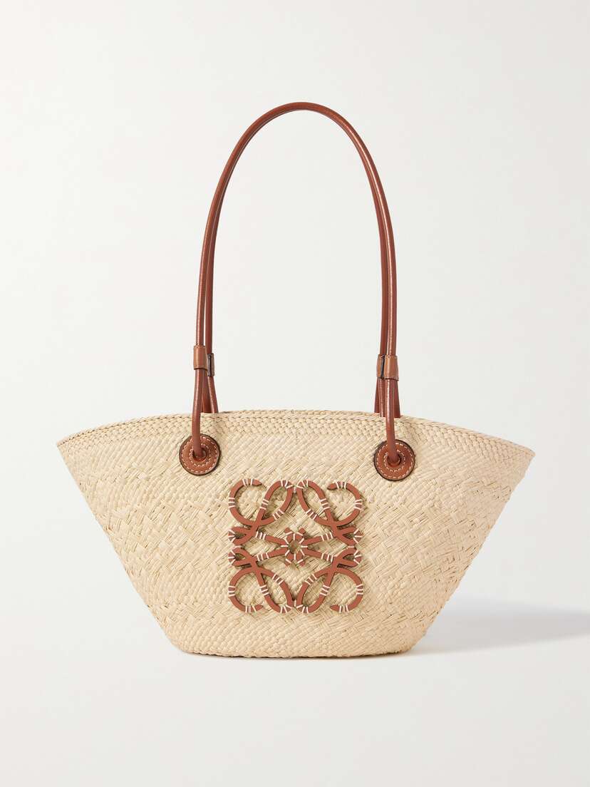 Loewe + Paula's Ibiza Anagram Small Leather-trimmed Woven Raffia Tote