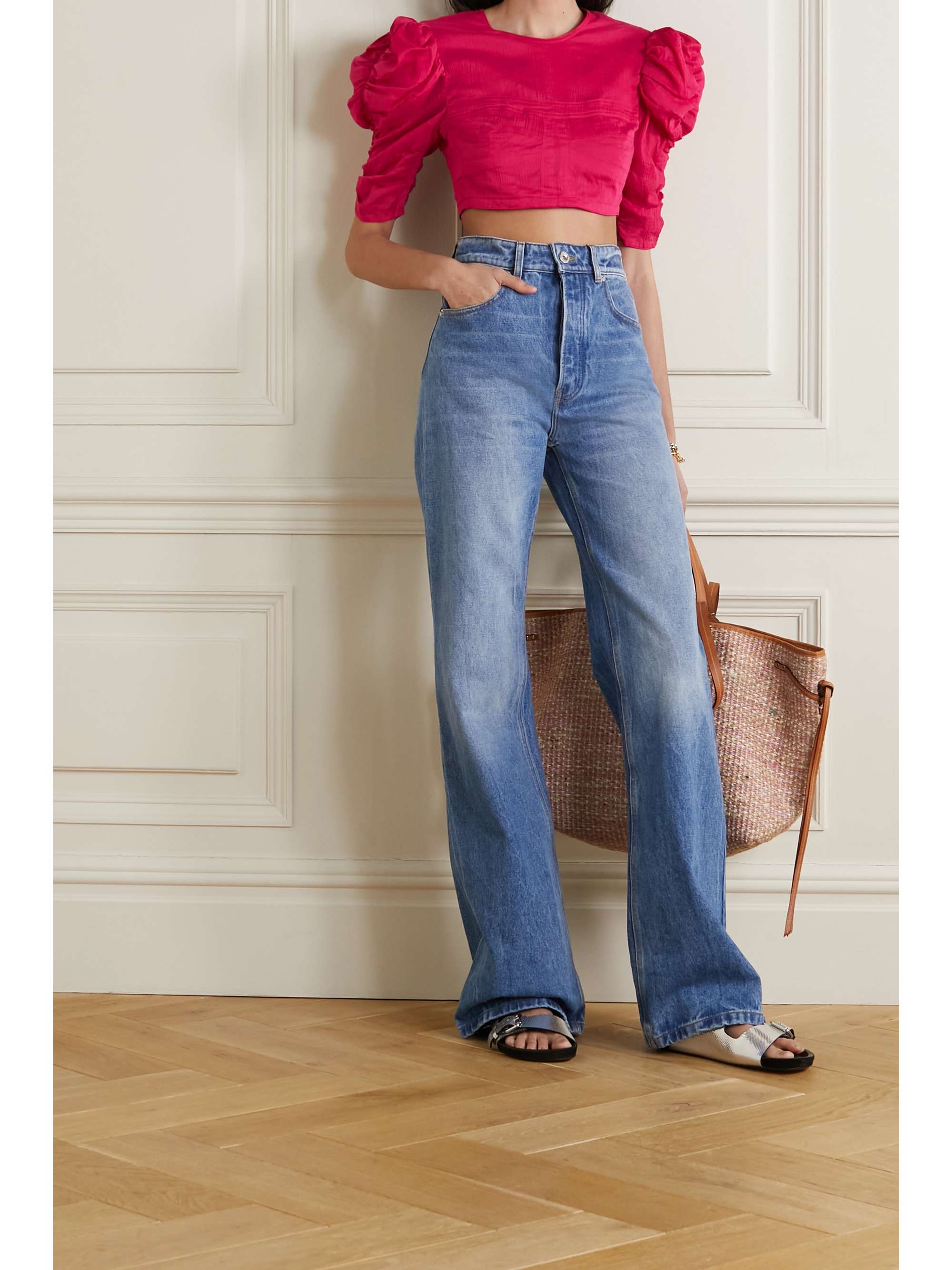 ISABEL MARANT Kobiaci cropped open-back cotton and silk-blend crepon blouse