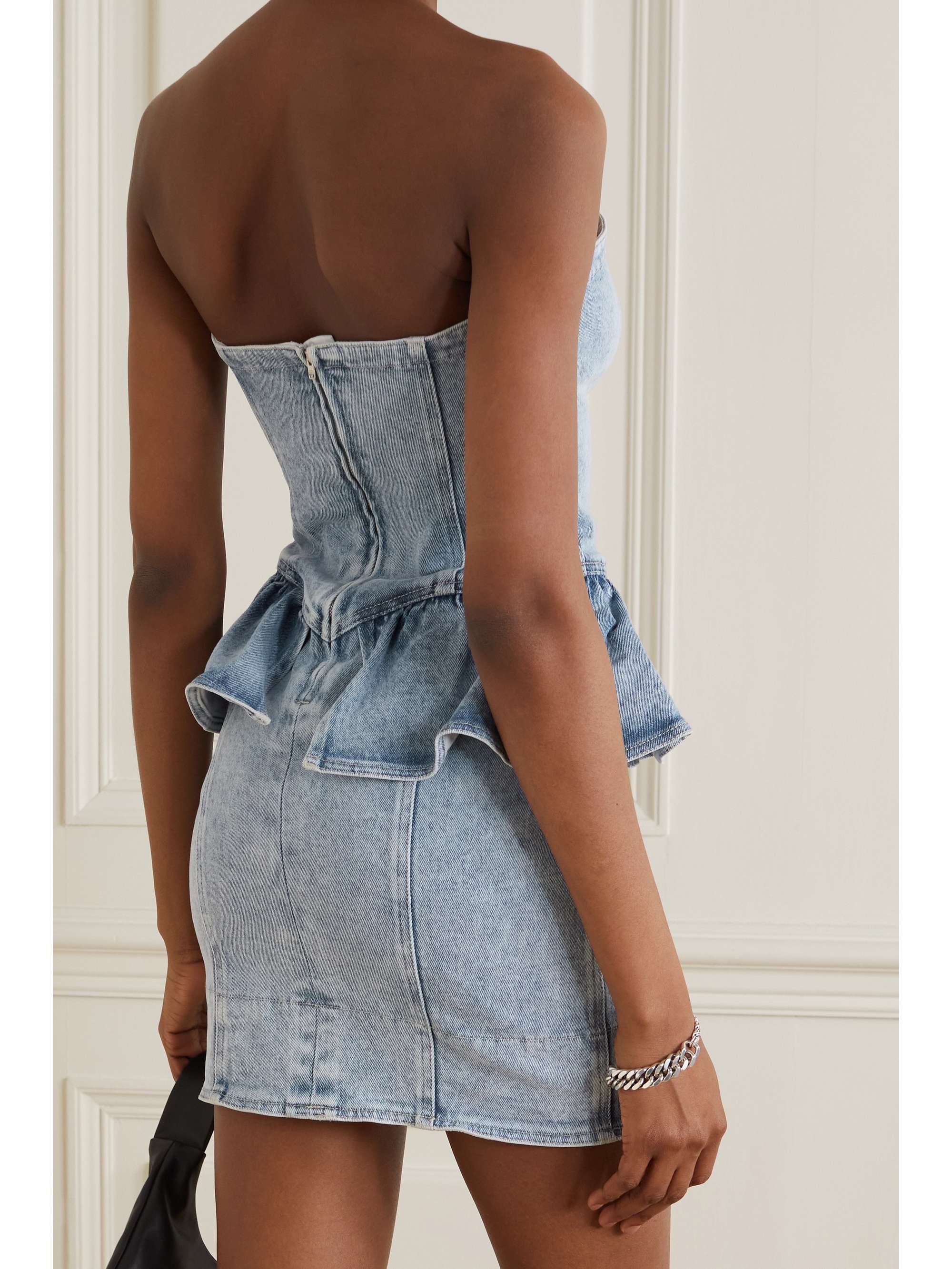 ISABEL MARANT Dolizi strapless denim peplum mini dress