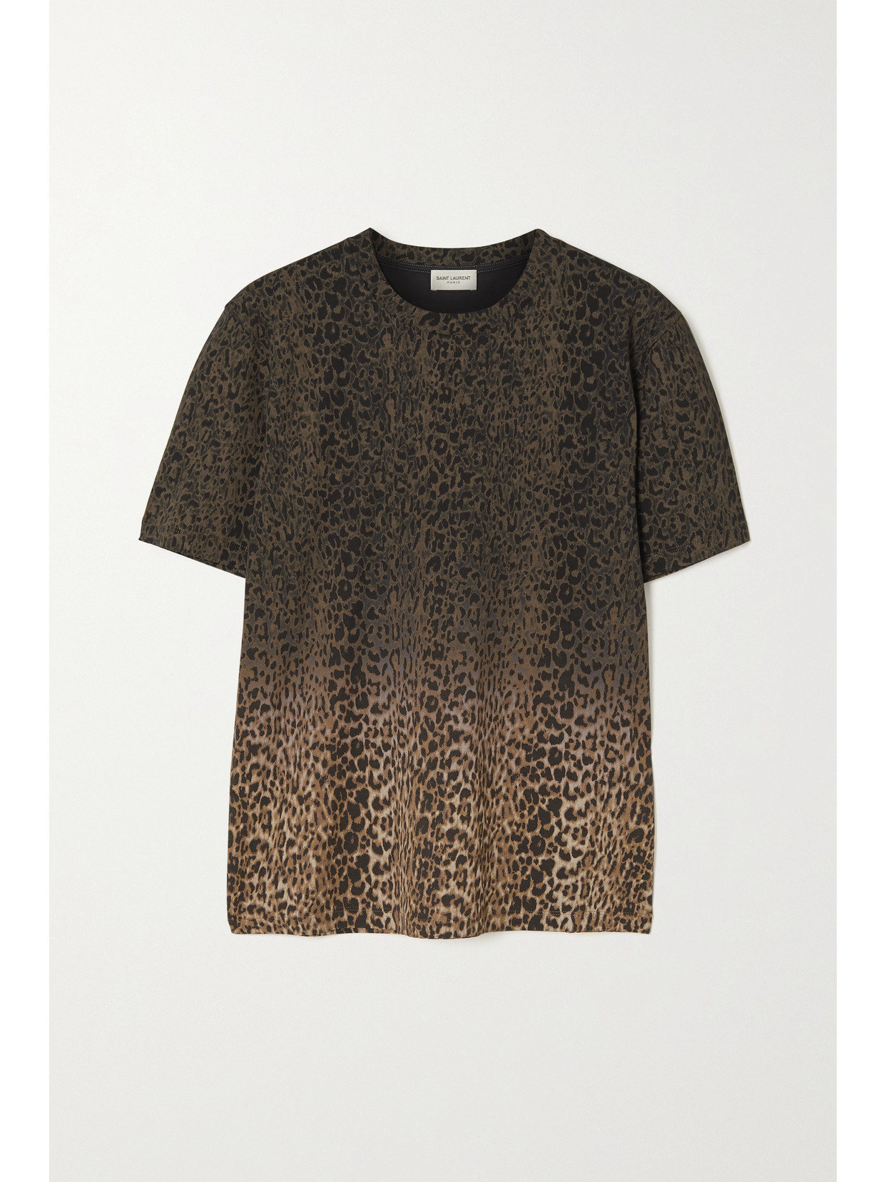 Saint Laurent Ombré Leopard-print Cotton-jersey T-shirt In Black