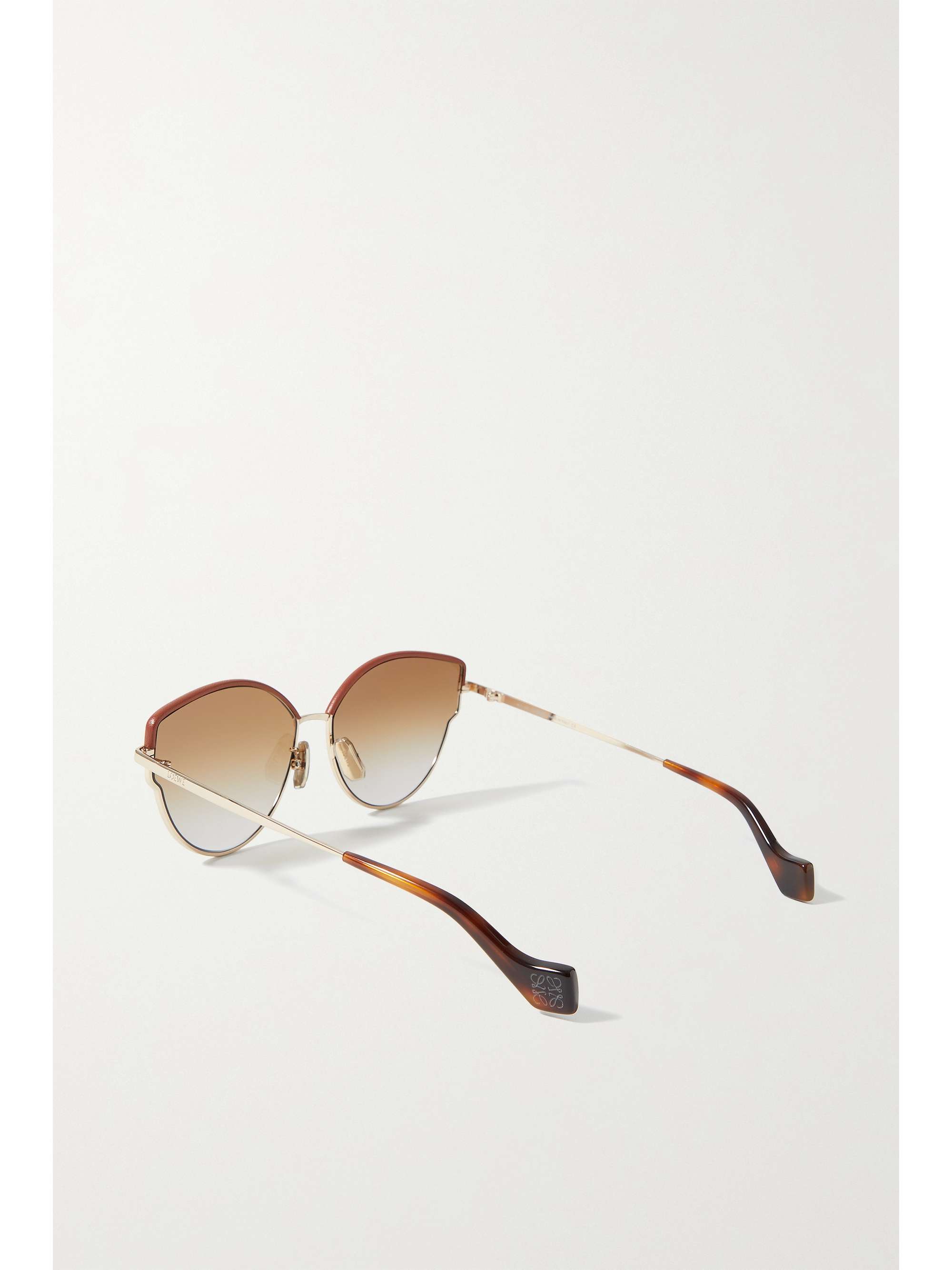 LOEWE EYEWEAR Cat-eye leather-trimmed gold-tone and tortoiseshell acetate sunglasses