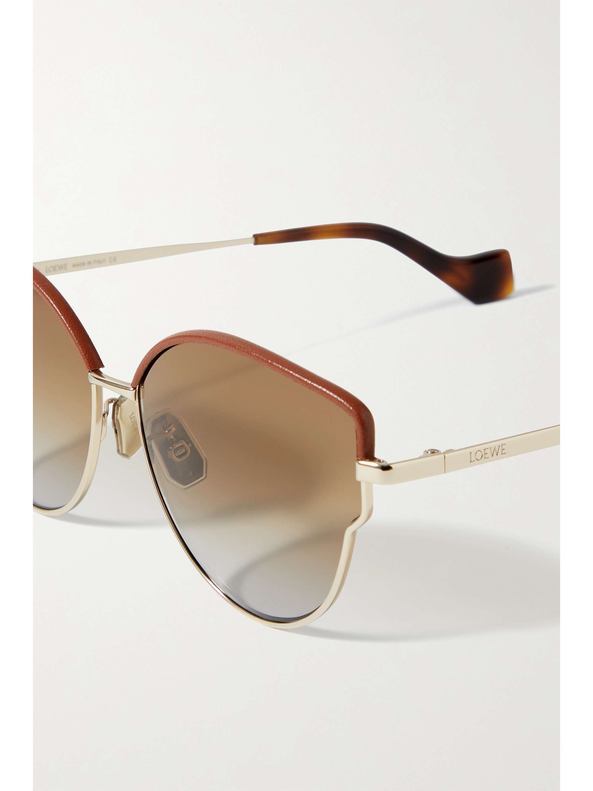LOEWE EYEWEAR Cat-eye leather-trimmed gold-tone and tortoiseshell acetate sunglasses