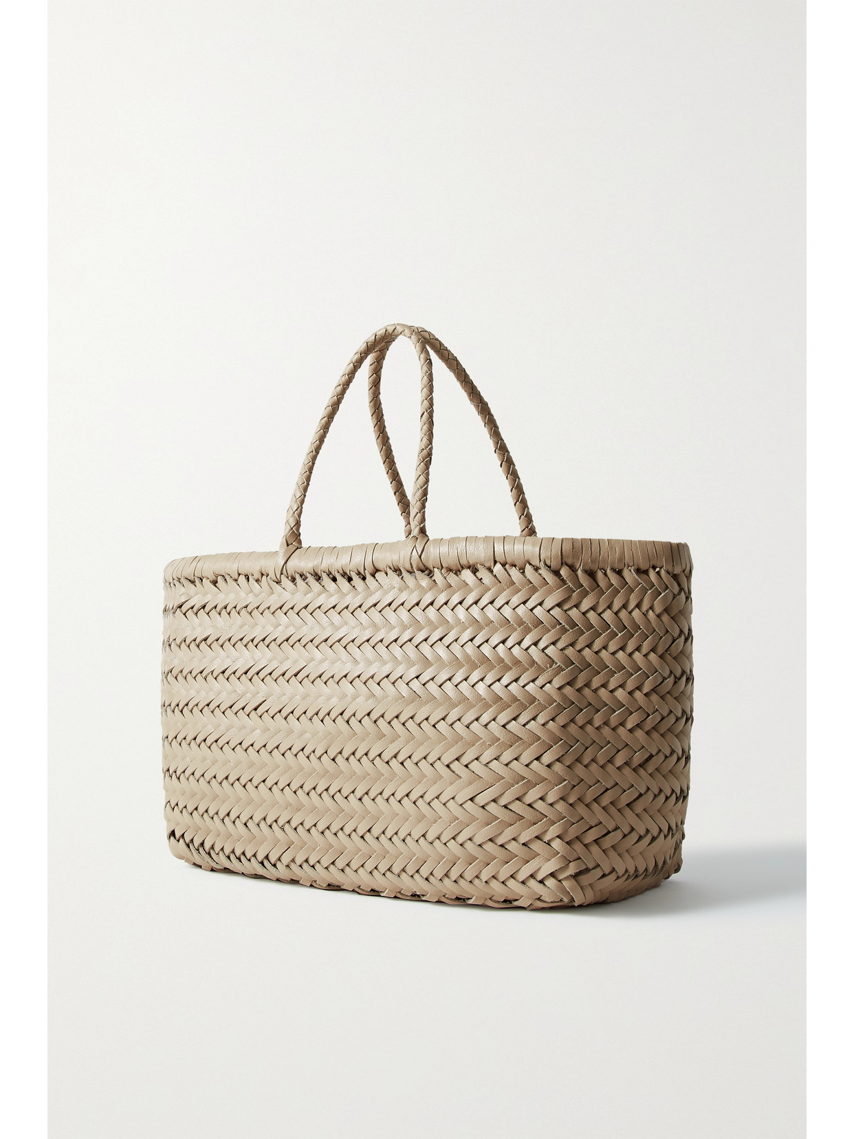 Dragon Diffusion Bamboo Triple Jump Small Woven Leather Tote In Ecru