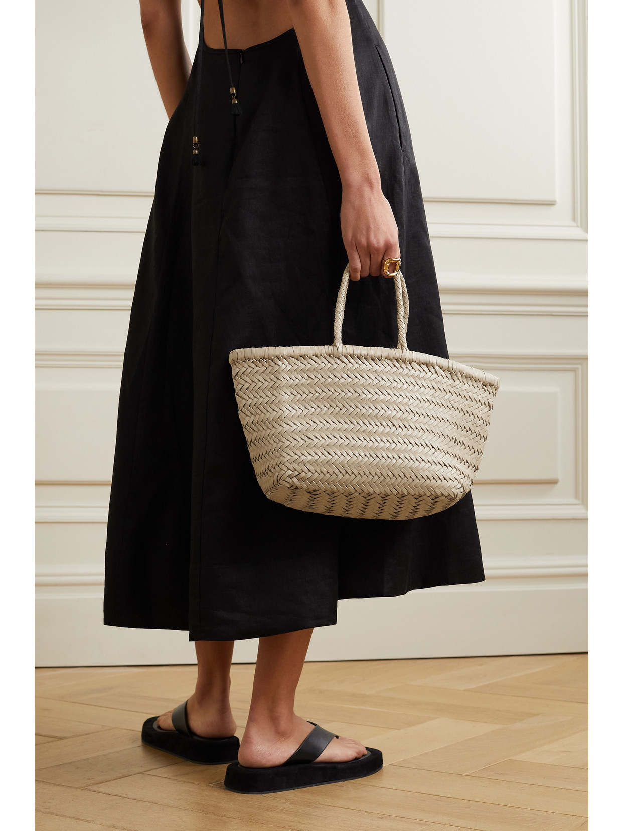 Dragon Diffusion Bamboo Triple Jump Small Woven Leather Tote In Ecru