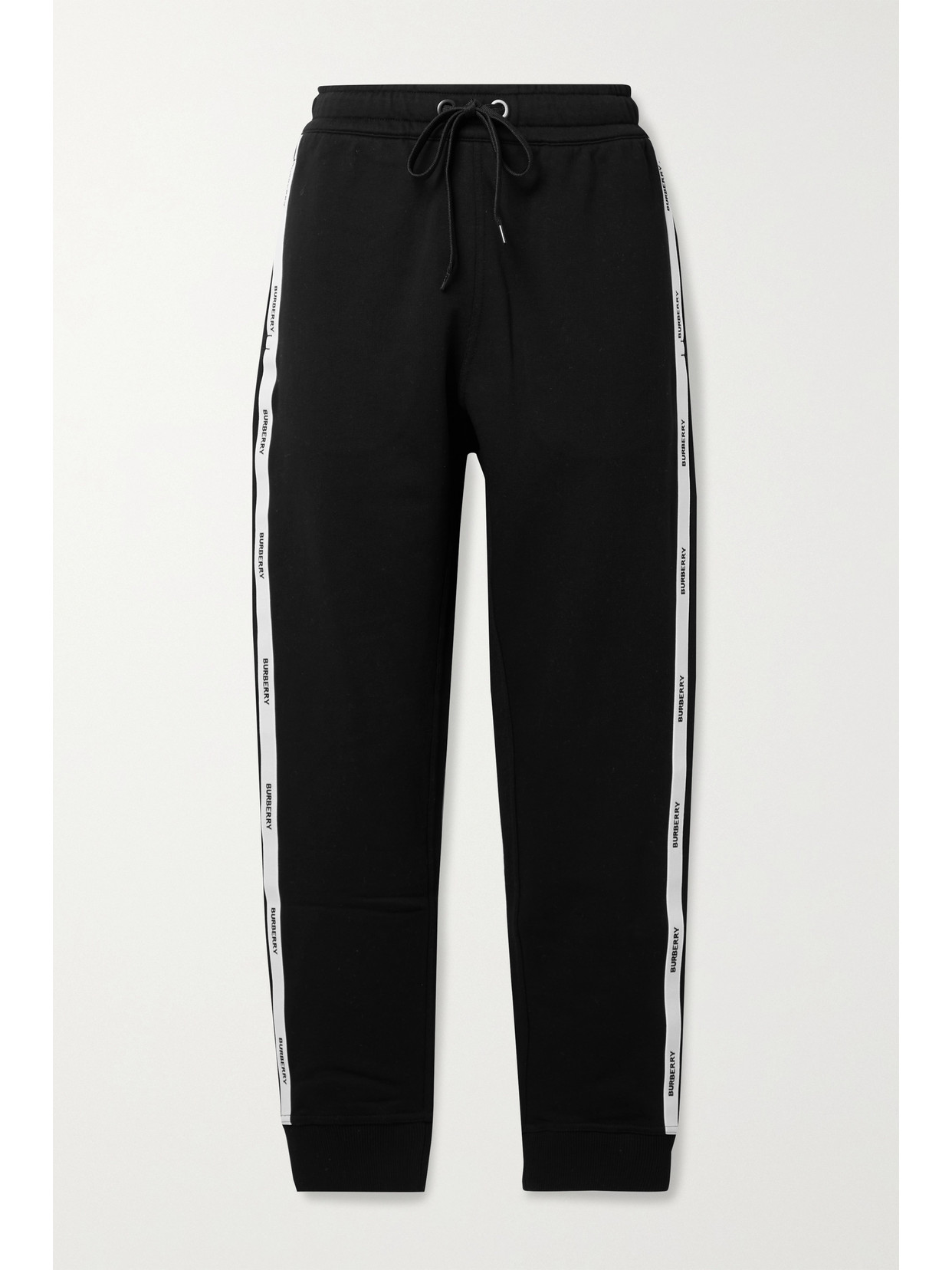 Burberry Jacquard-trimmed Cotton-jersey Track Pants In Black
