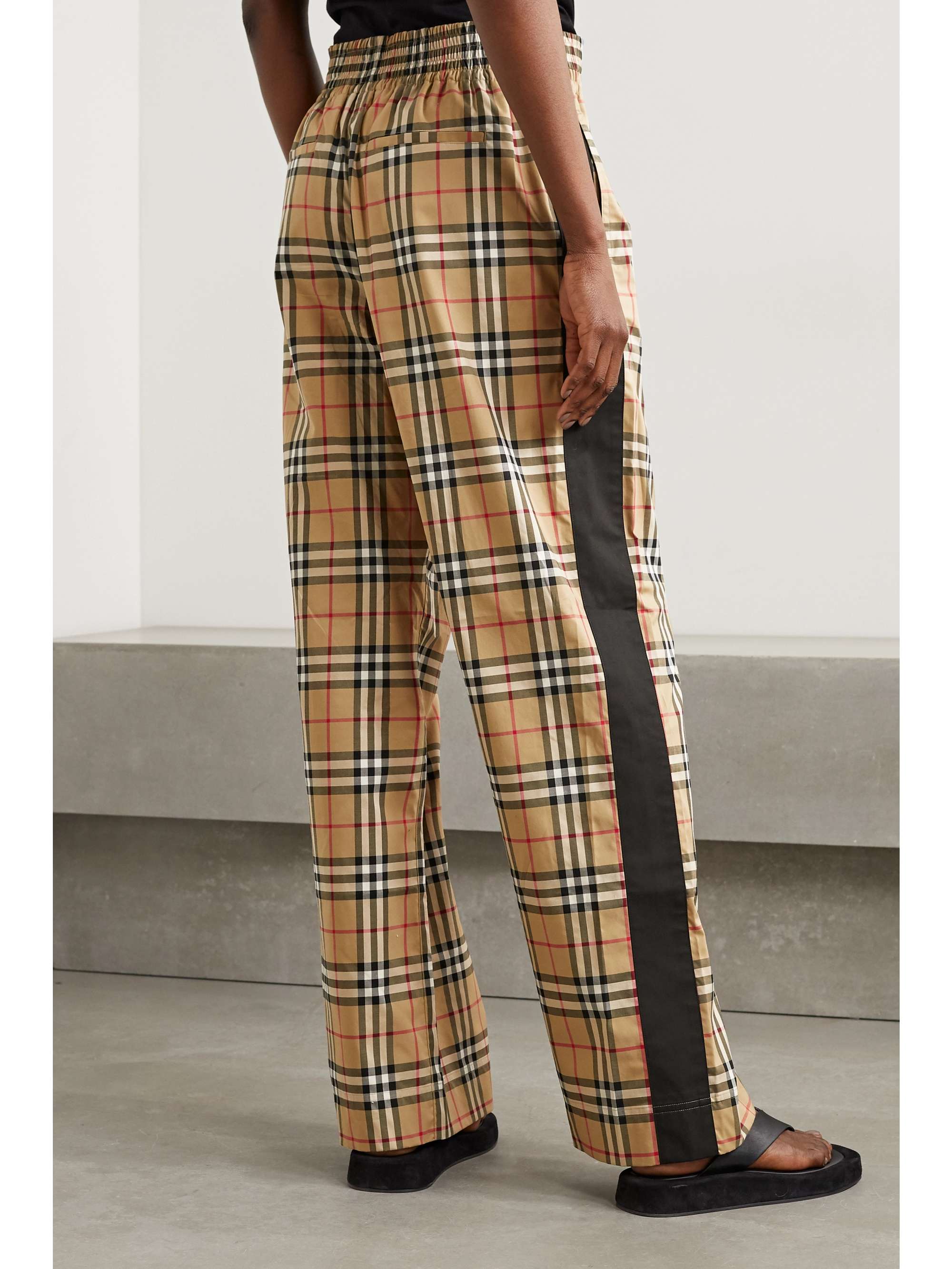 BURBERRY Striped checked cotton blend wide leg pants NET A PORTER