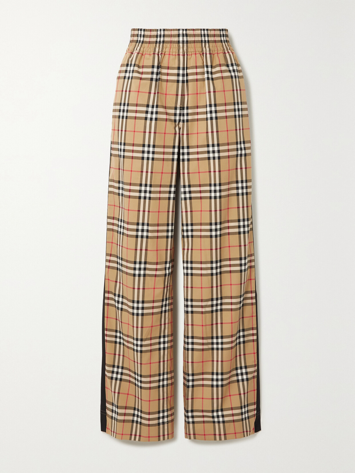 Shop Burberry Striped Checked Cotton-blend Wide-leg Pants In Beige