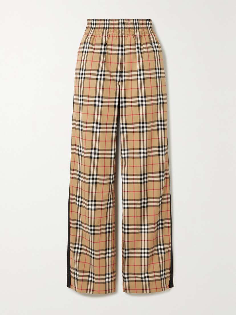 Burberry Striped Checked Cotton-blend Wide-leg Pants