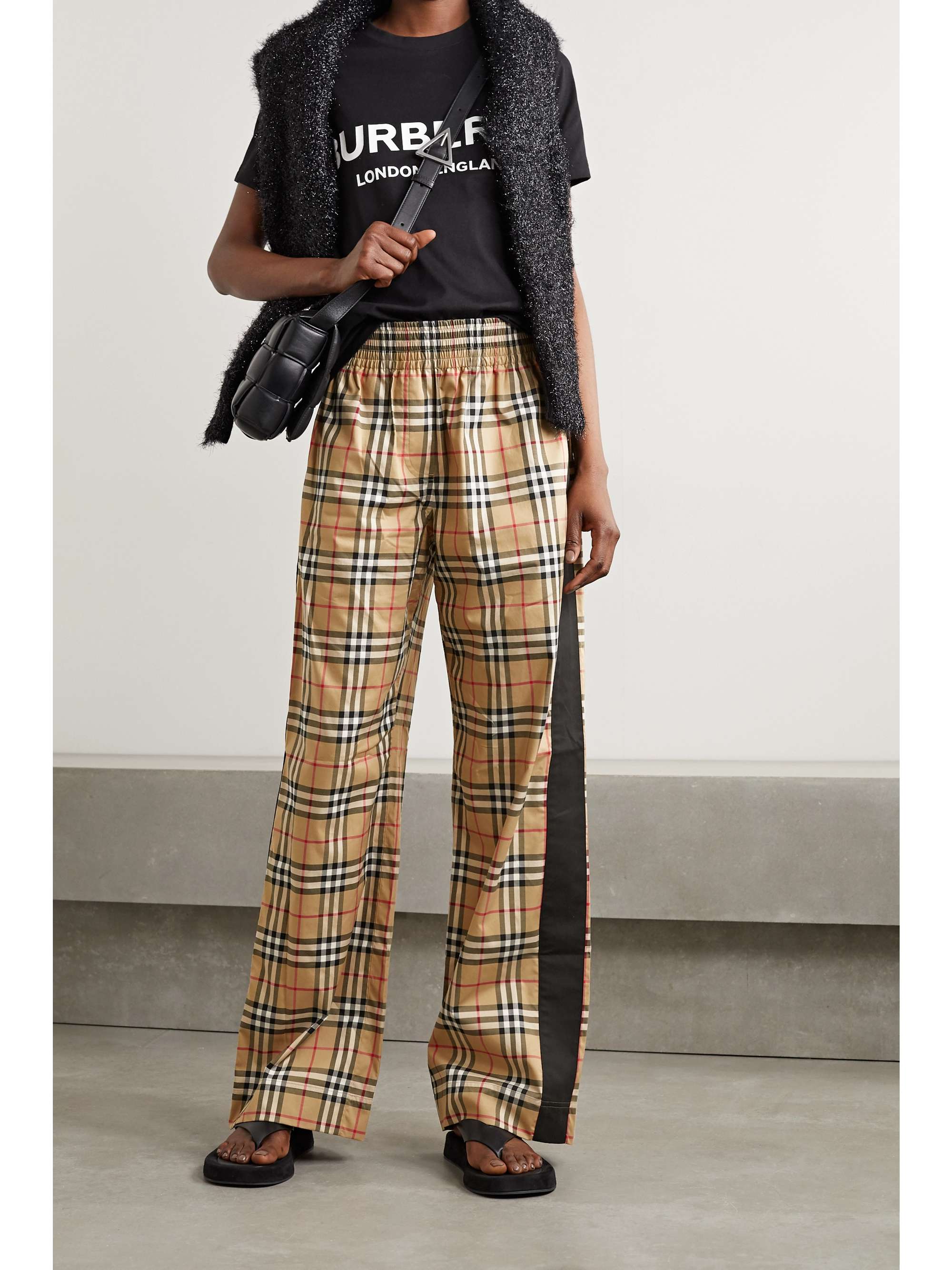 BURBERRY Striped checked cotton-blend wide-leg pants