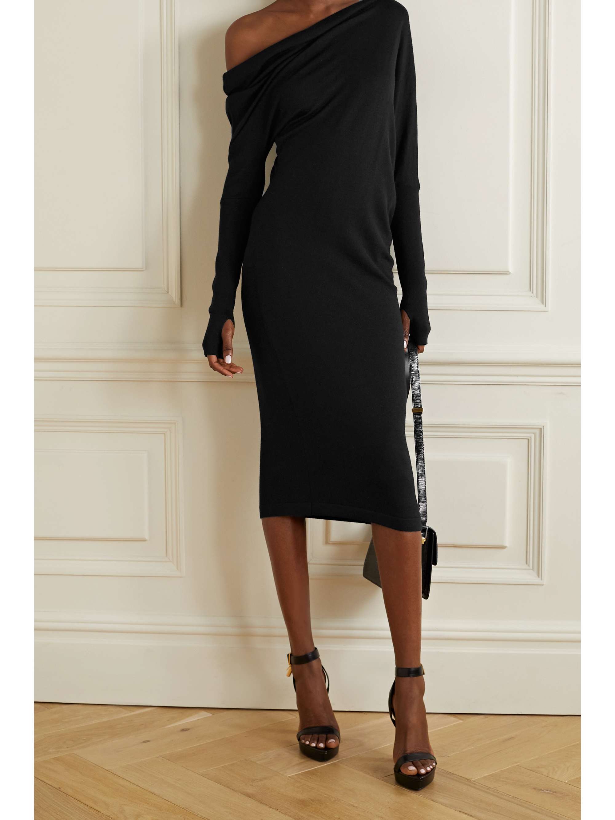 TOM FORD One-shoulder cashmere and silk-blend midi dress
