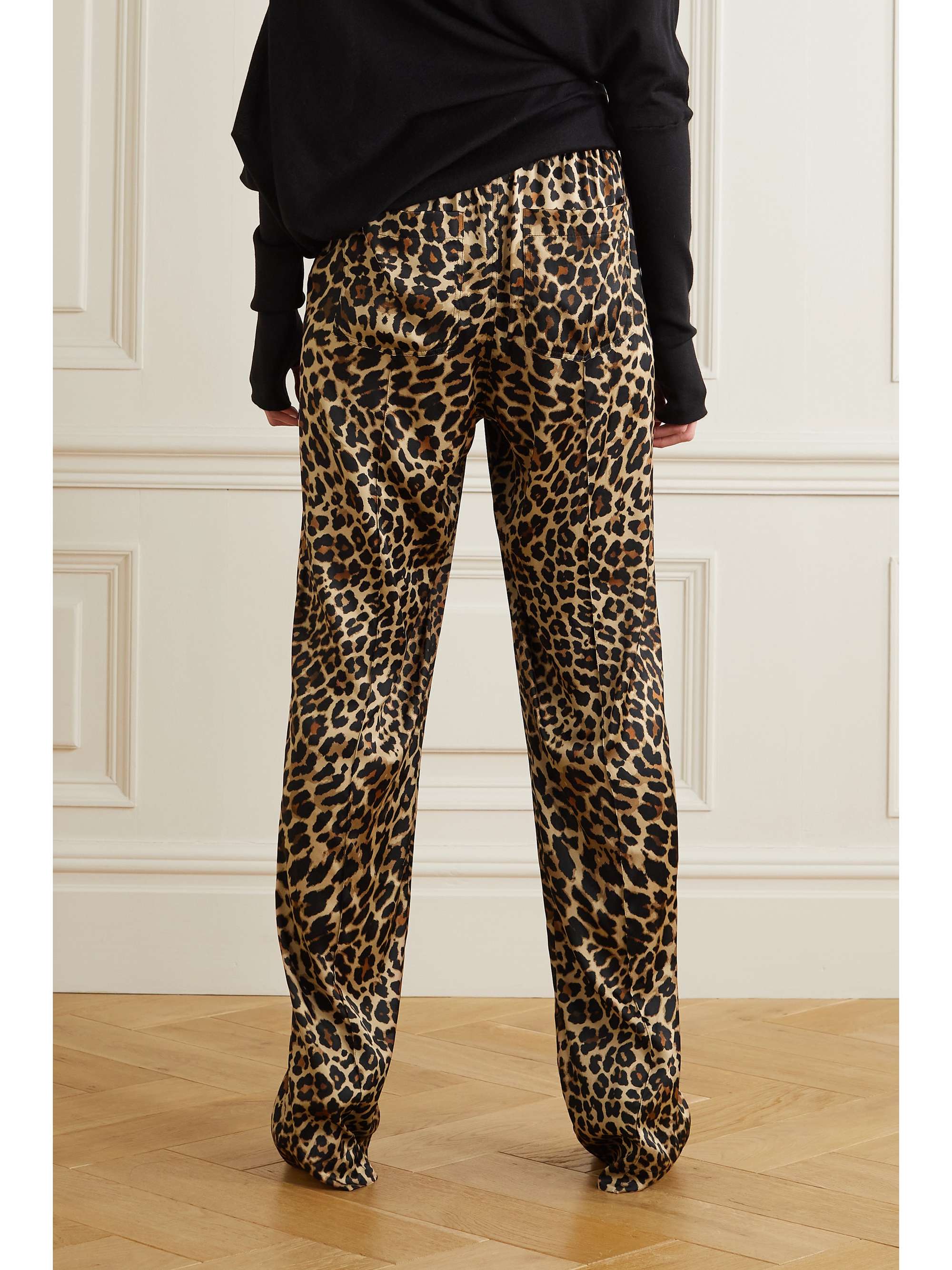 TOM FORD Velvet-trimmed leopard-print stretch-silk satin pants
