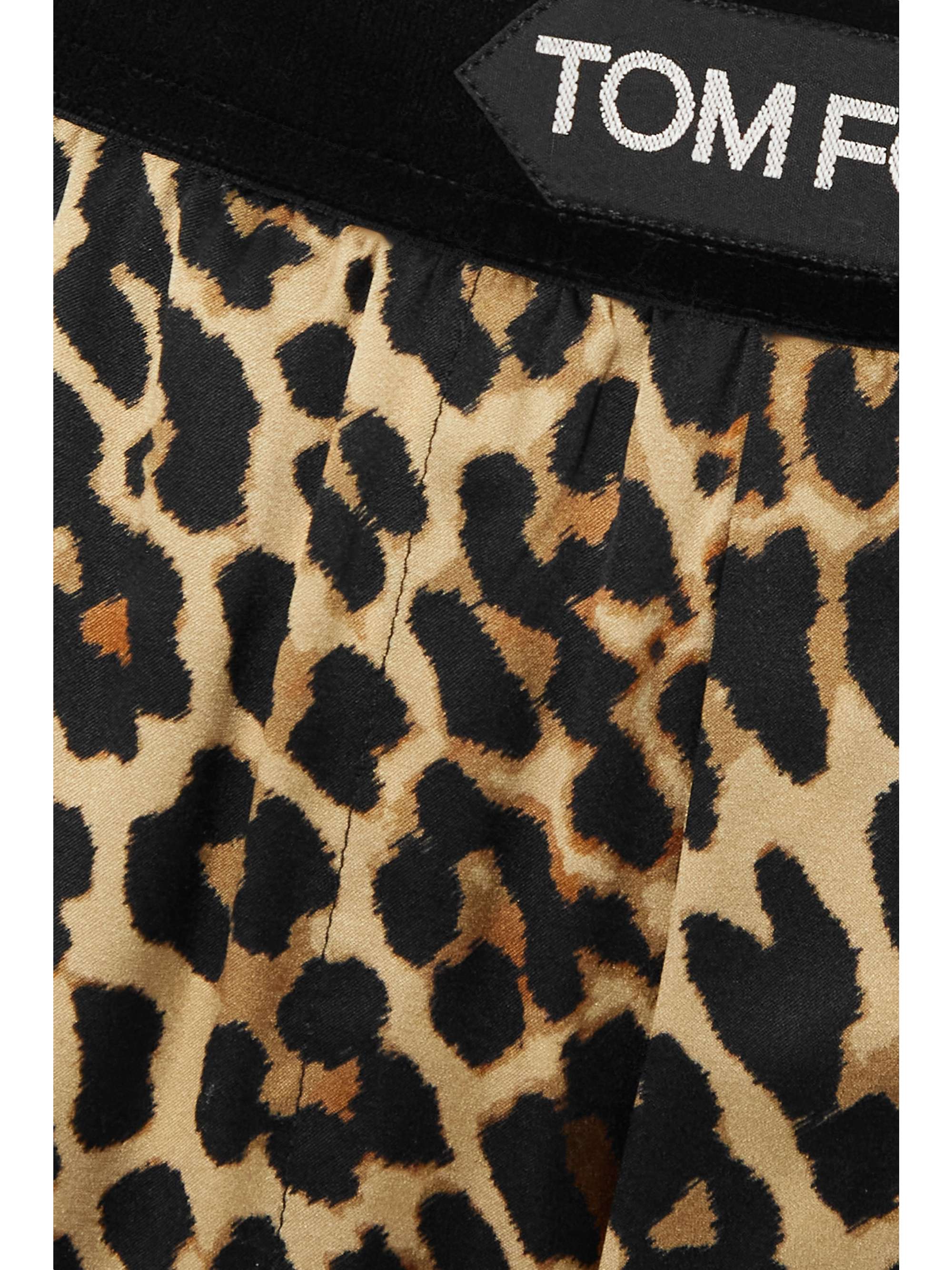 TOM FORD Velvet-trimmed leopard-print stretch-silk satin pants