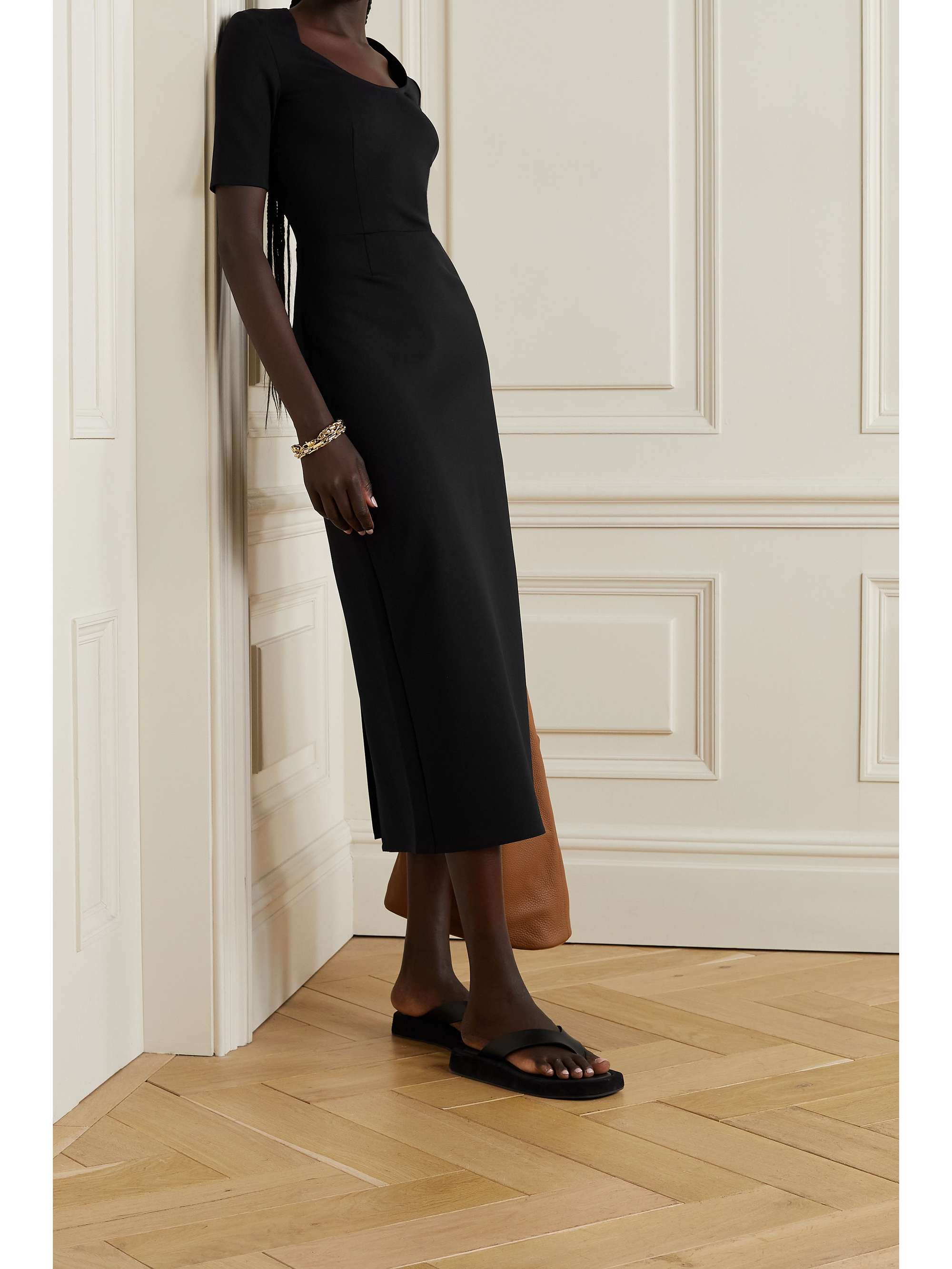 black scuba midi dress