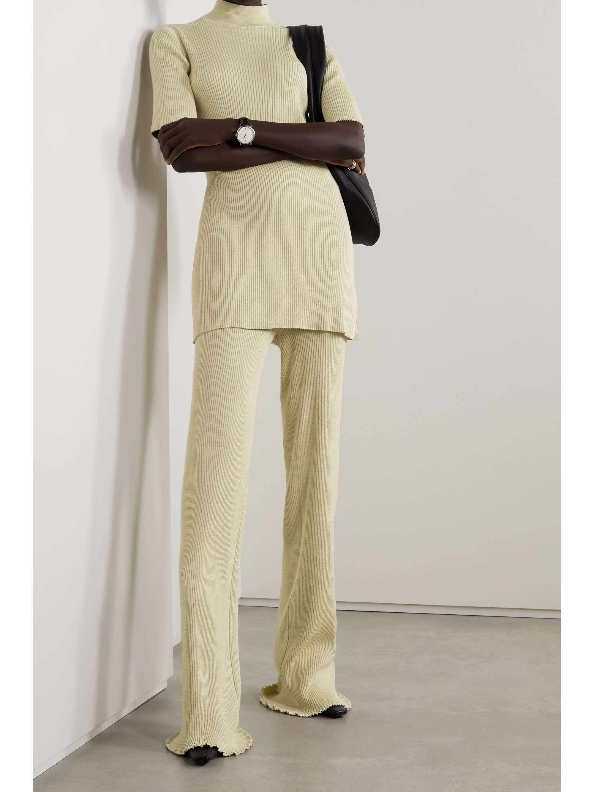 THE ROW Carmine ribbed silk and cotton-blend straight-leg pants