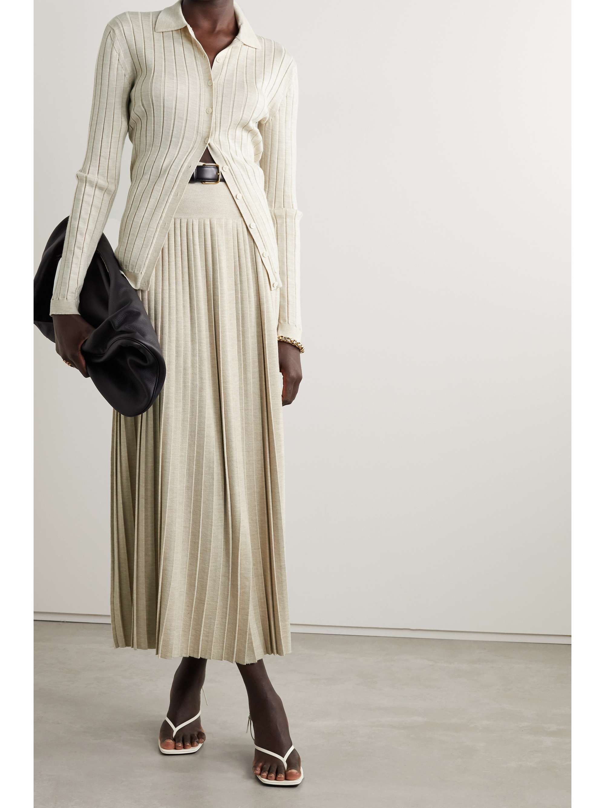 Coraline pleated wool and silk blend maxi skirt