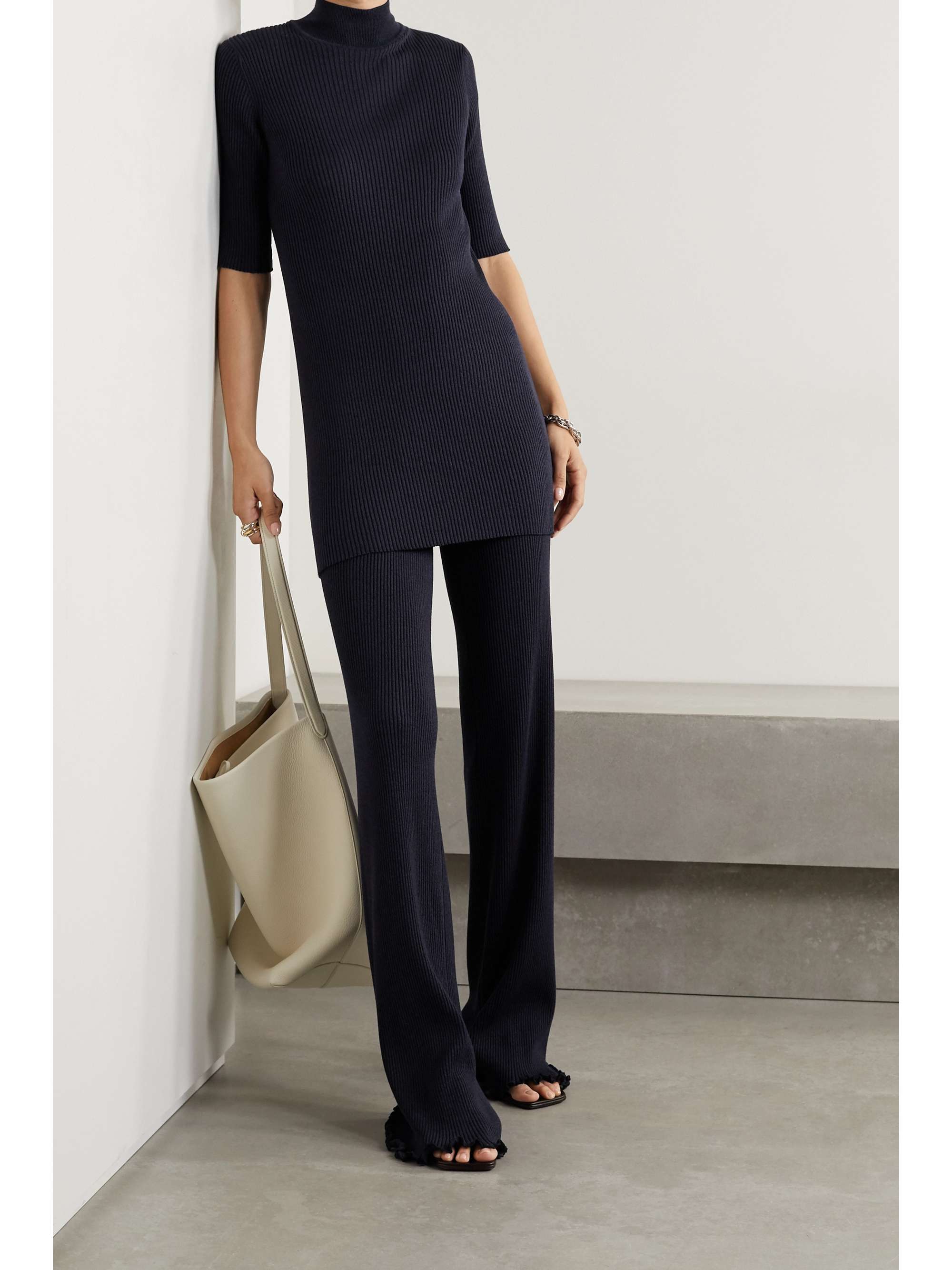 THE ROW Carmine ribbed silk and cotton-blend straight-leg pants