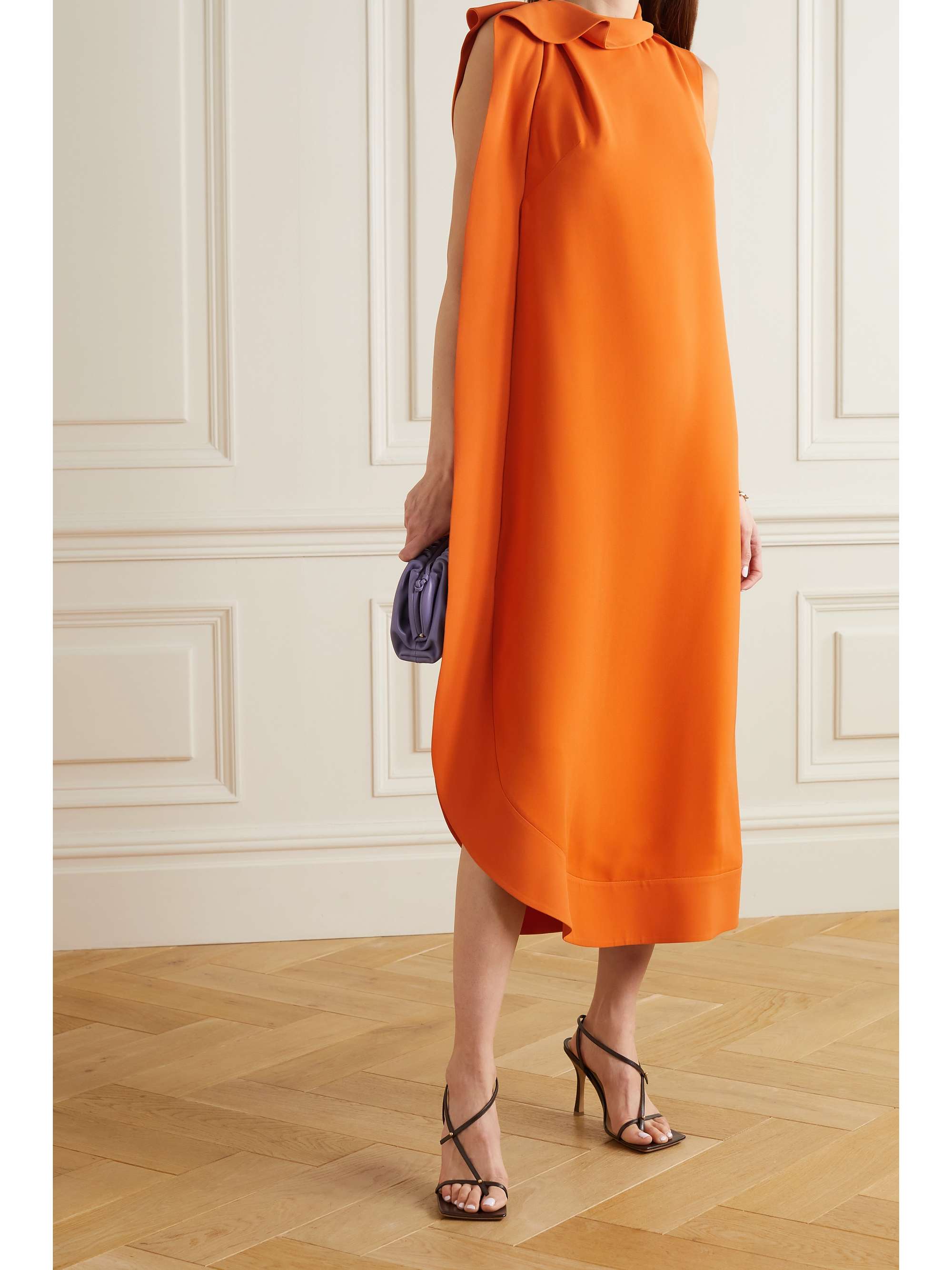 VALENTINO GARAVANI Asymmetric draped silk midi dress | NET-A-PORTER