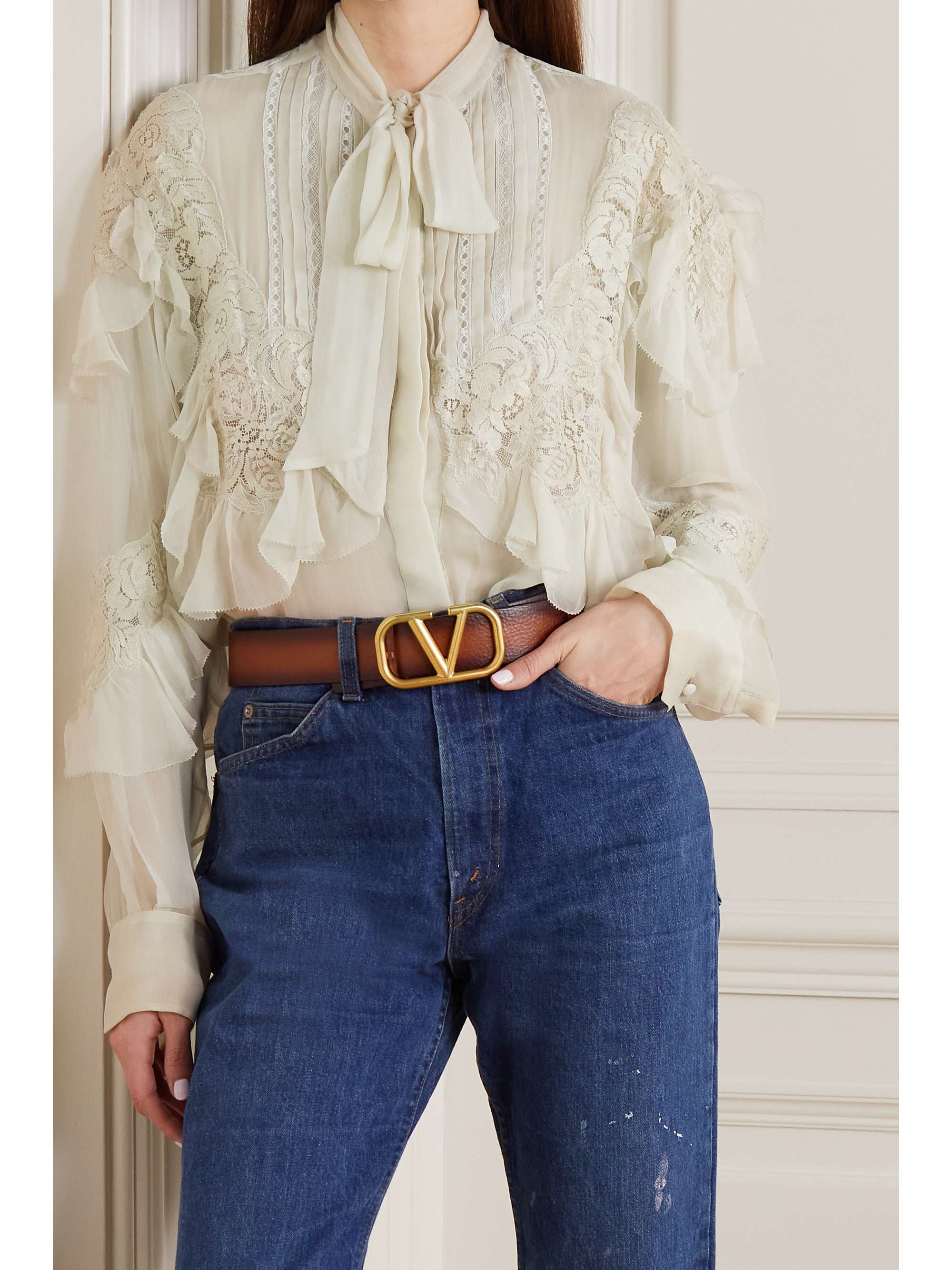 VALENTINO GARAVANI Ruffled lace-trimmed silk-chiffon blouse | NET-A-PORTER