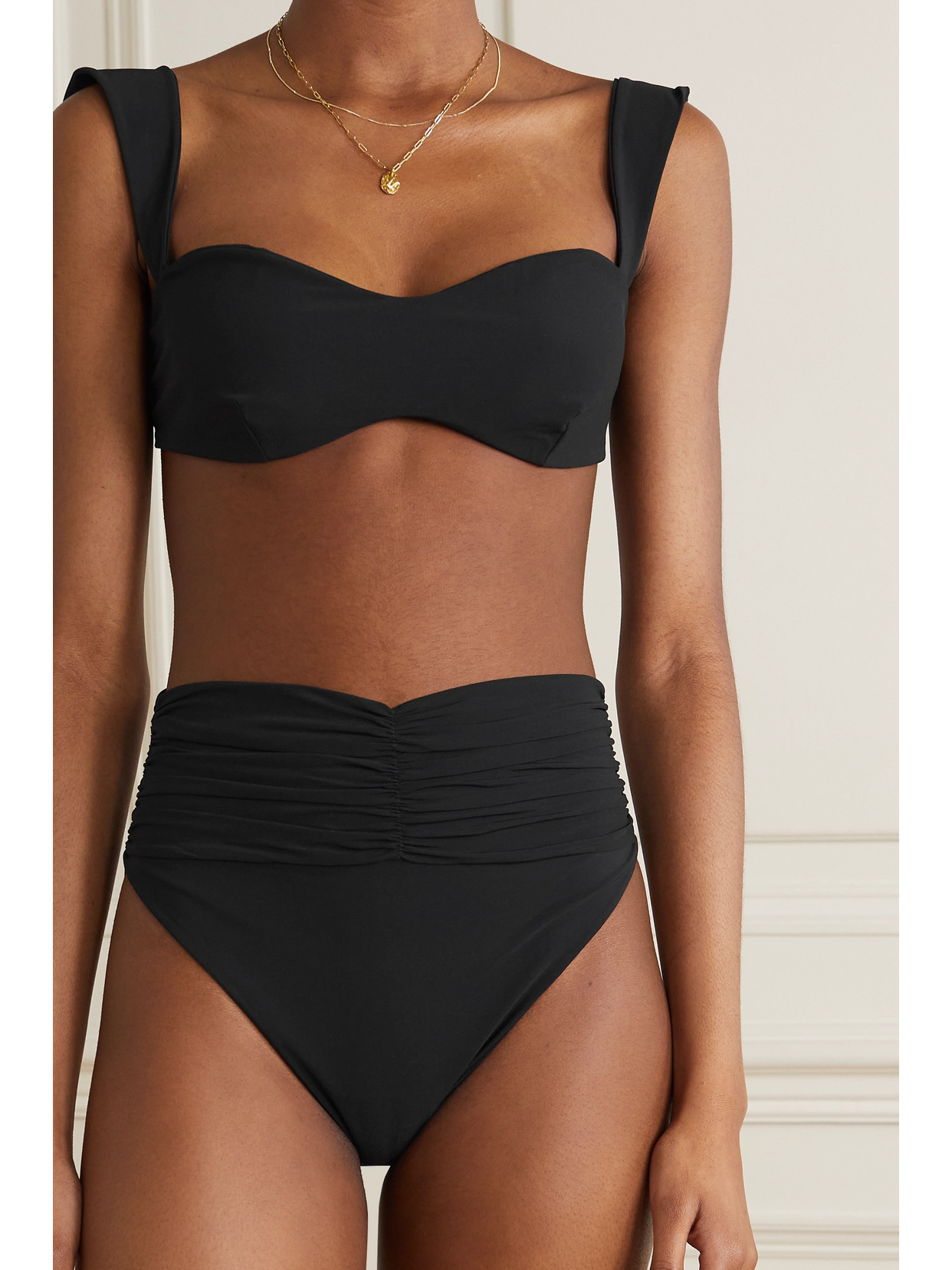 Shop Magda Butrym Appliquéd Ruched Bikini Briefs In Black