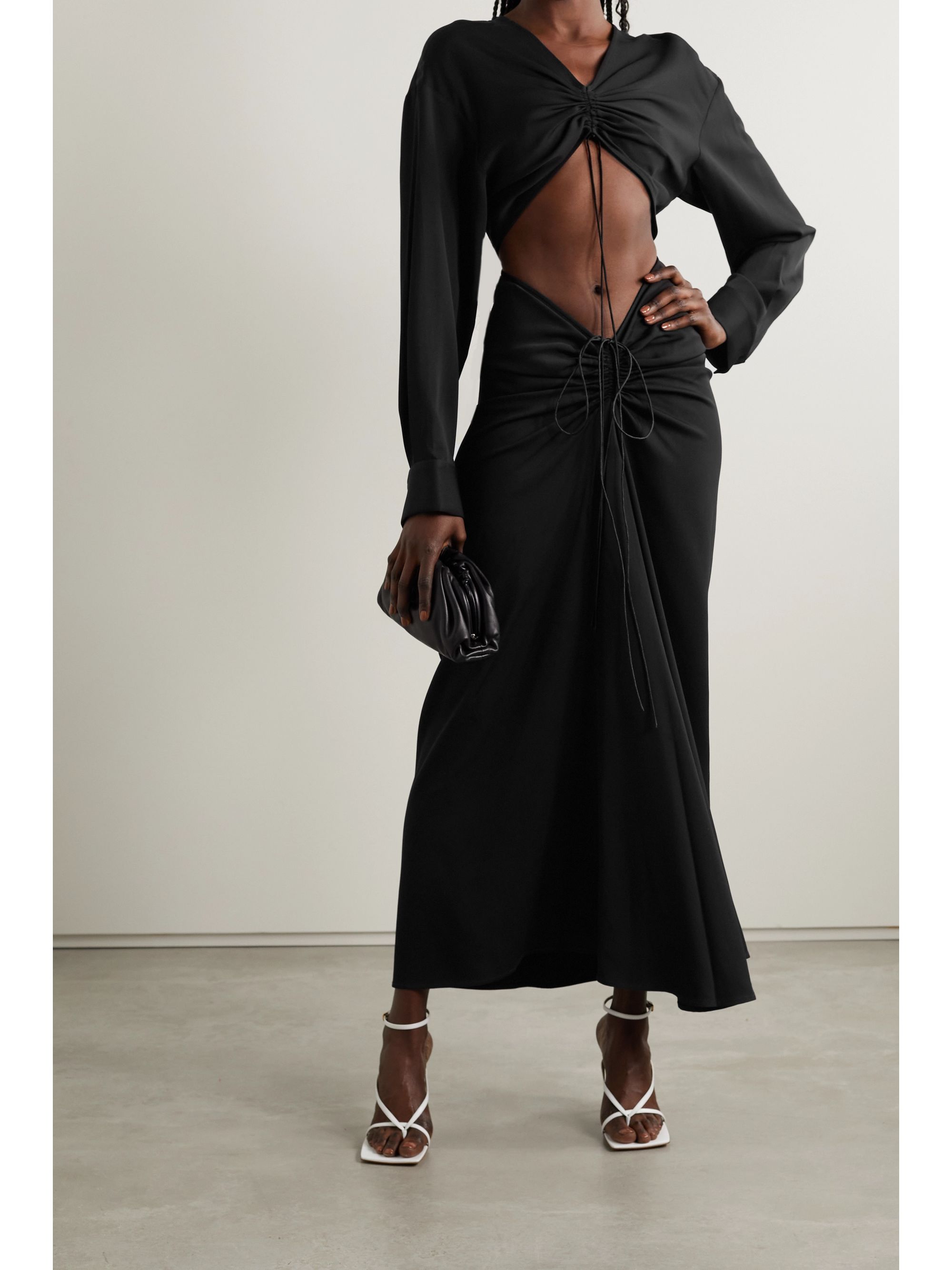 Black Ruched cutout stretch-jersey maxi 