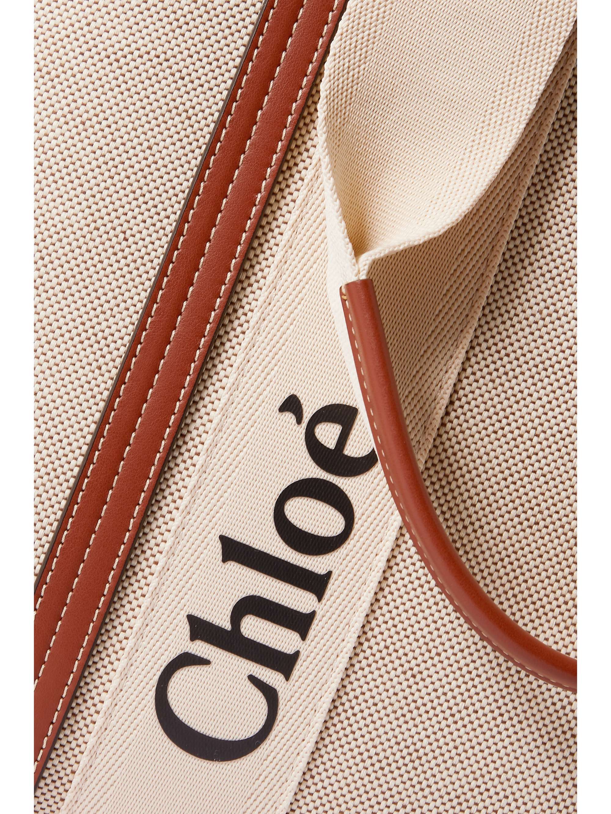 CHLOÉ Woody large leather-trimmed cotton-canvas tote