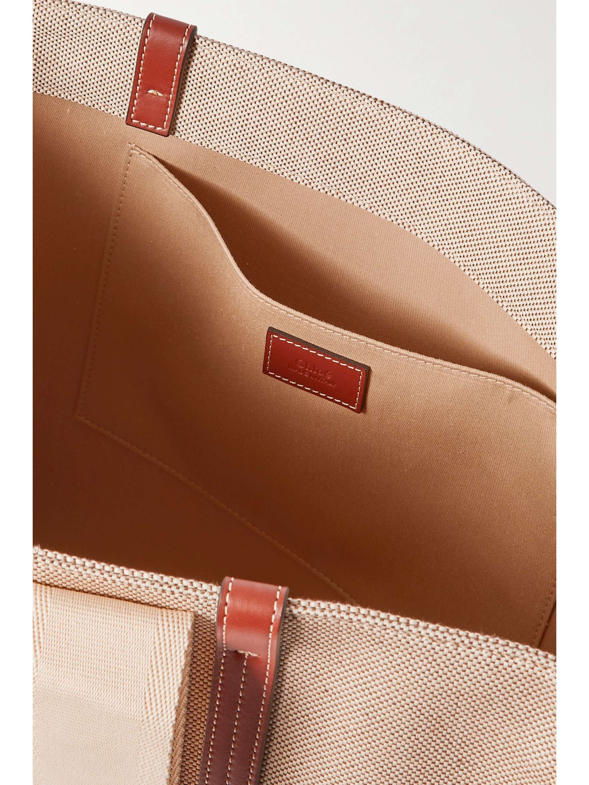 CHLOÉ Woody large leather-trimmed cotton-canvas tote