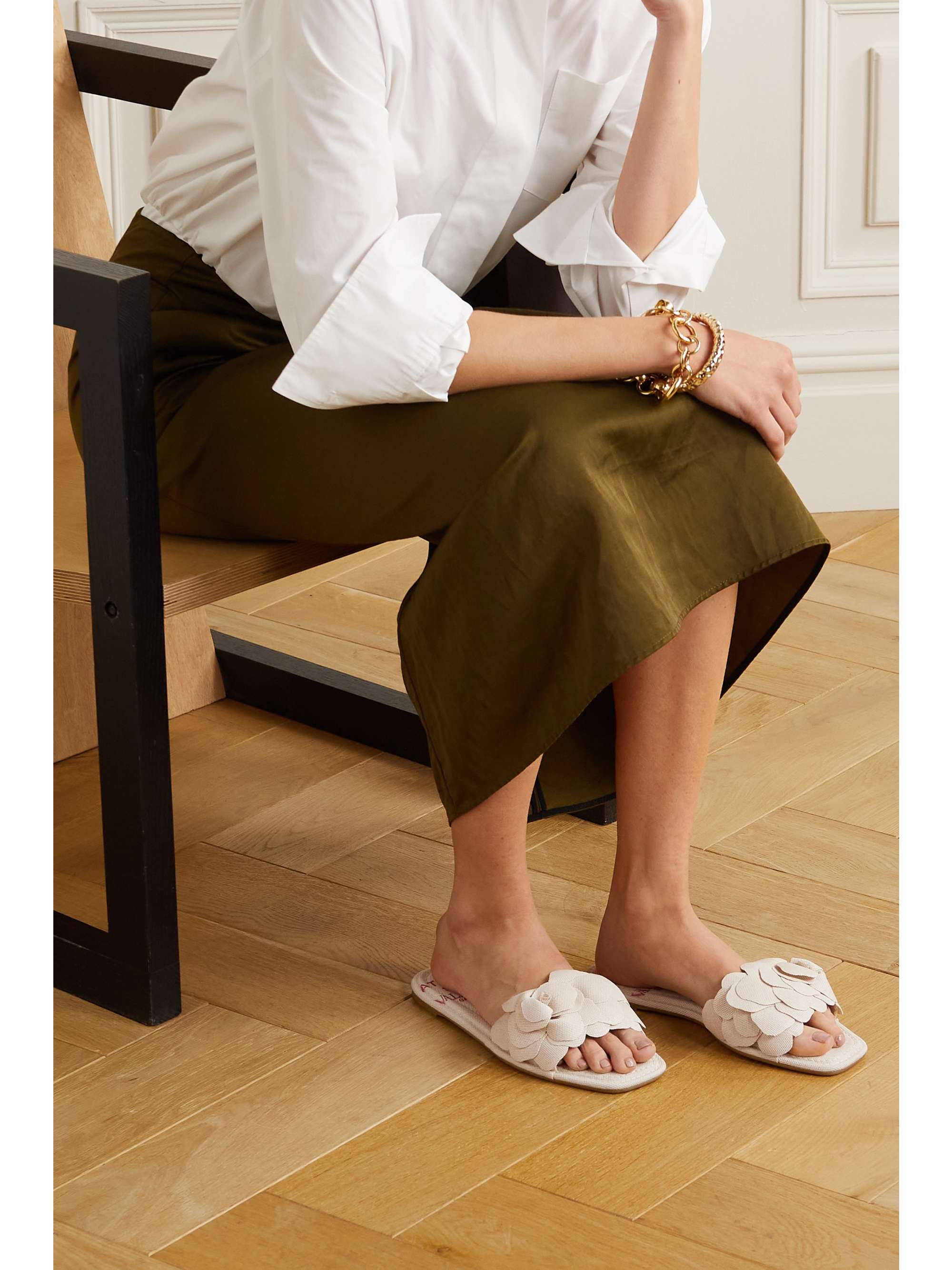 VALENTINO GARAVANI Valentino Garavani Rosa appliquéd canvas slides