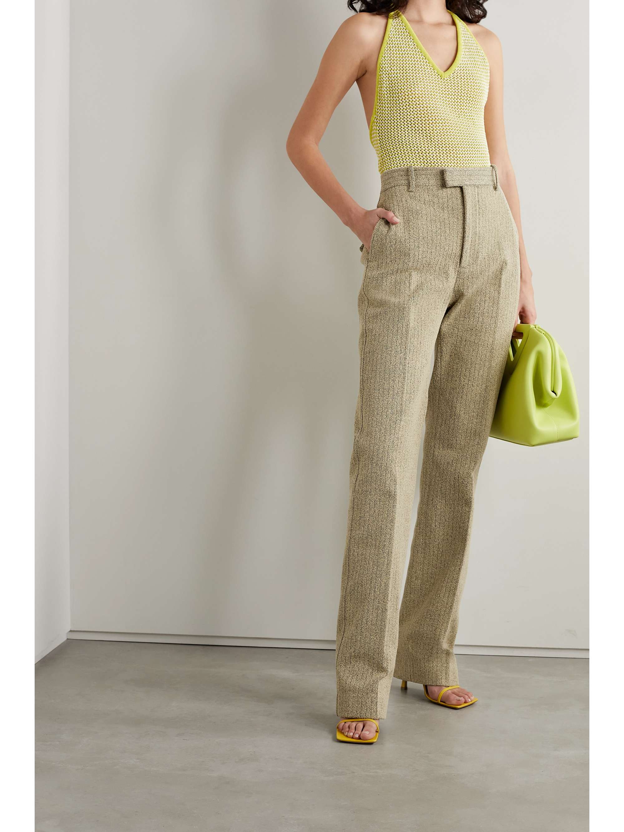Beige Herringbone bouclé straight-leg 