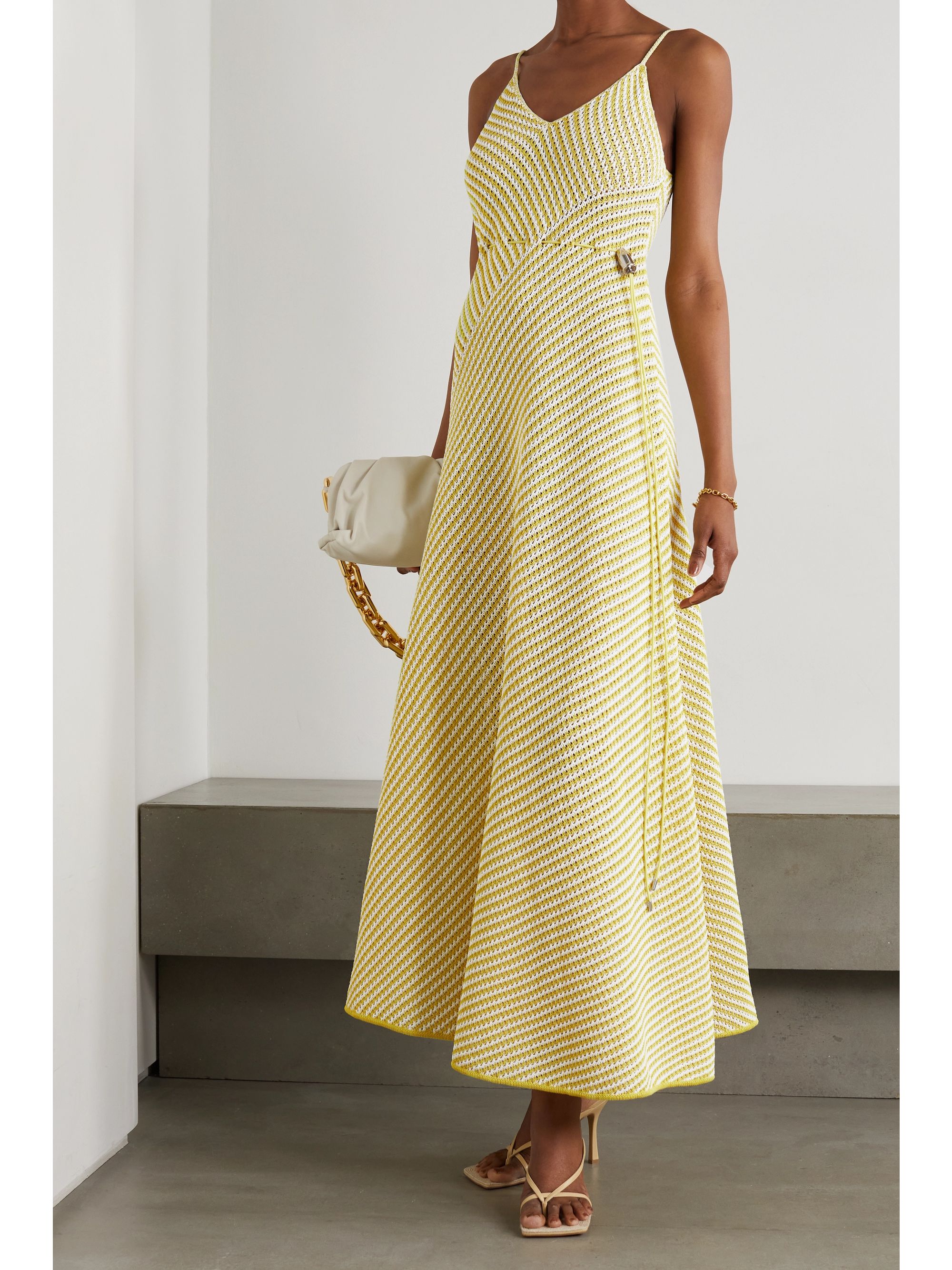 Yellow Striped open-knit cotton-blend 