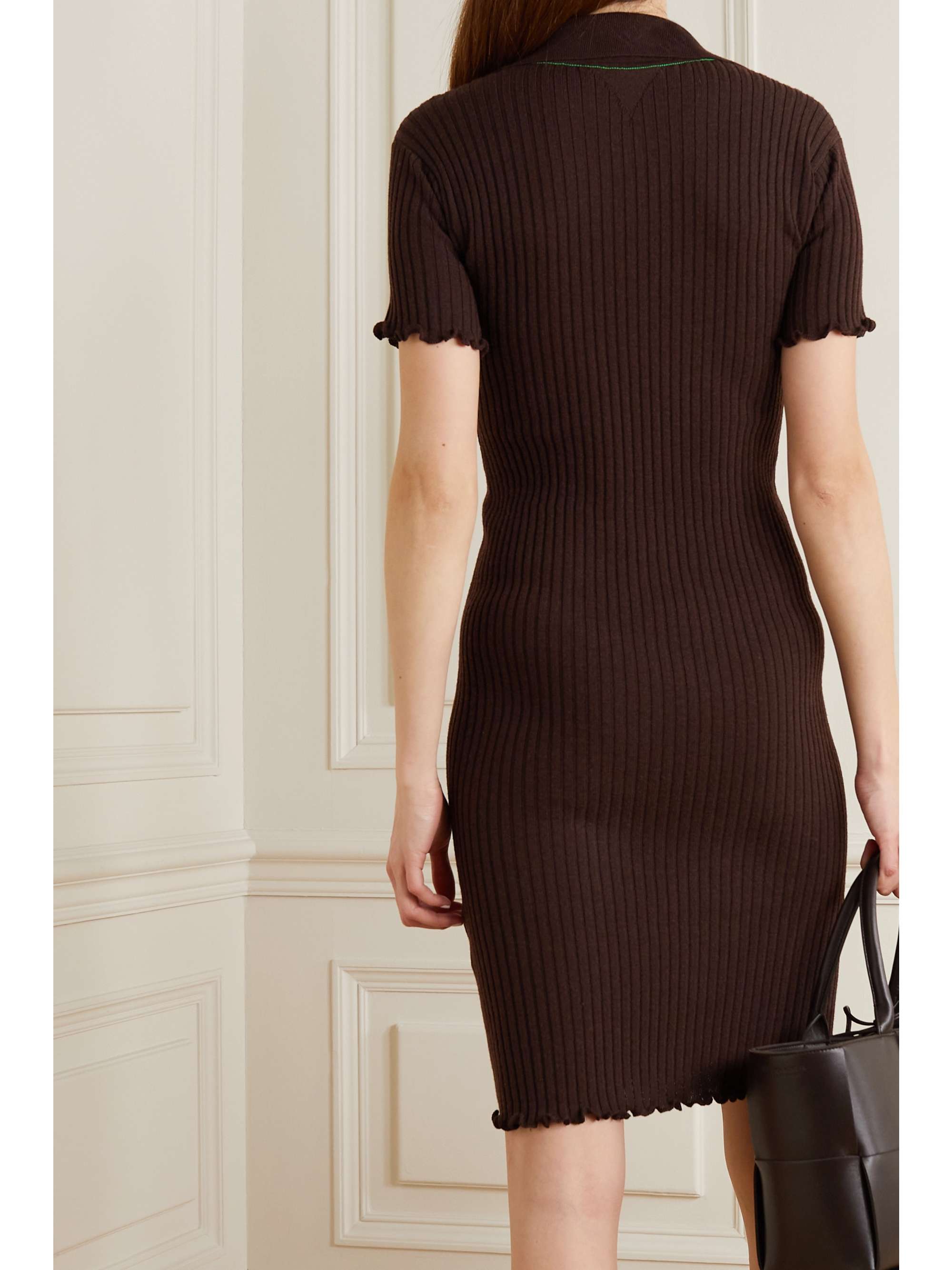 Brown Ruffled ribbed wool dress 