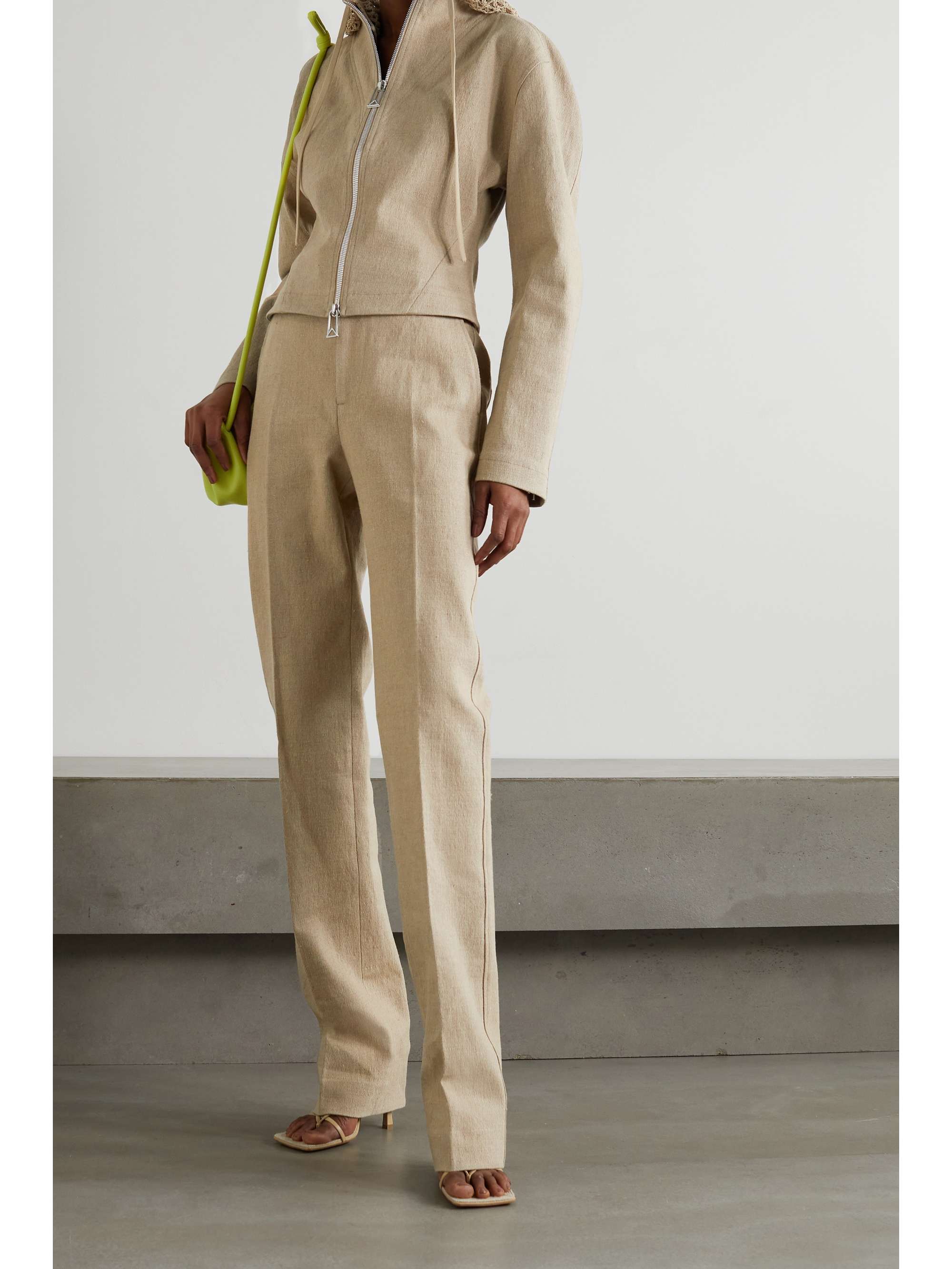 Beige Linen-blend canvas straight-leg 