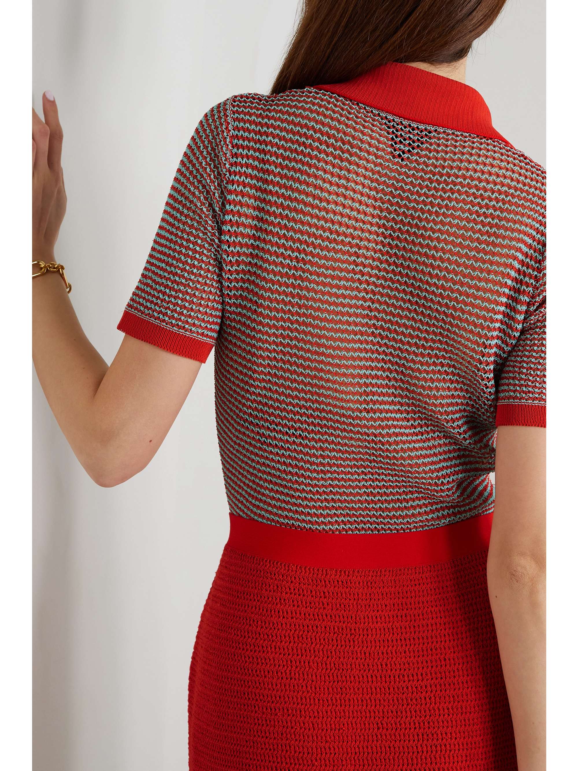 Red Open-knit cotton-blend polo shirt | BOTTEGA VENETA | NET-A-PORTER