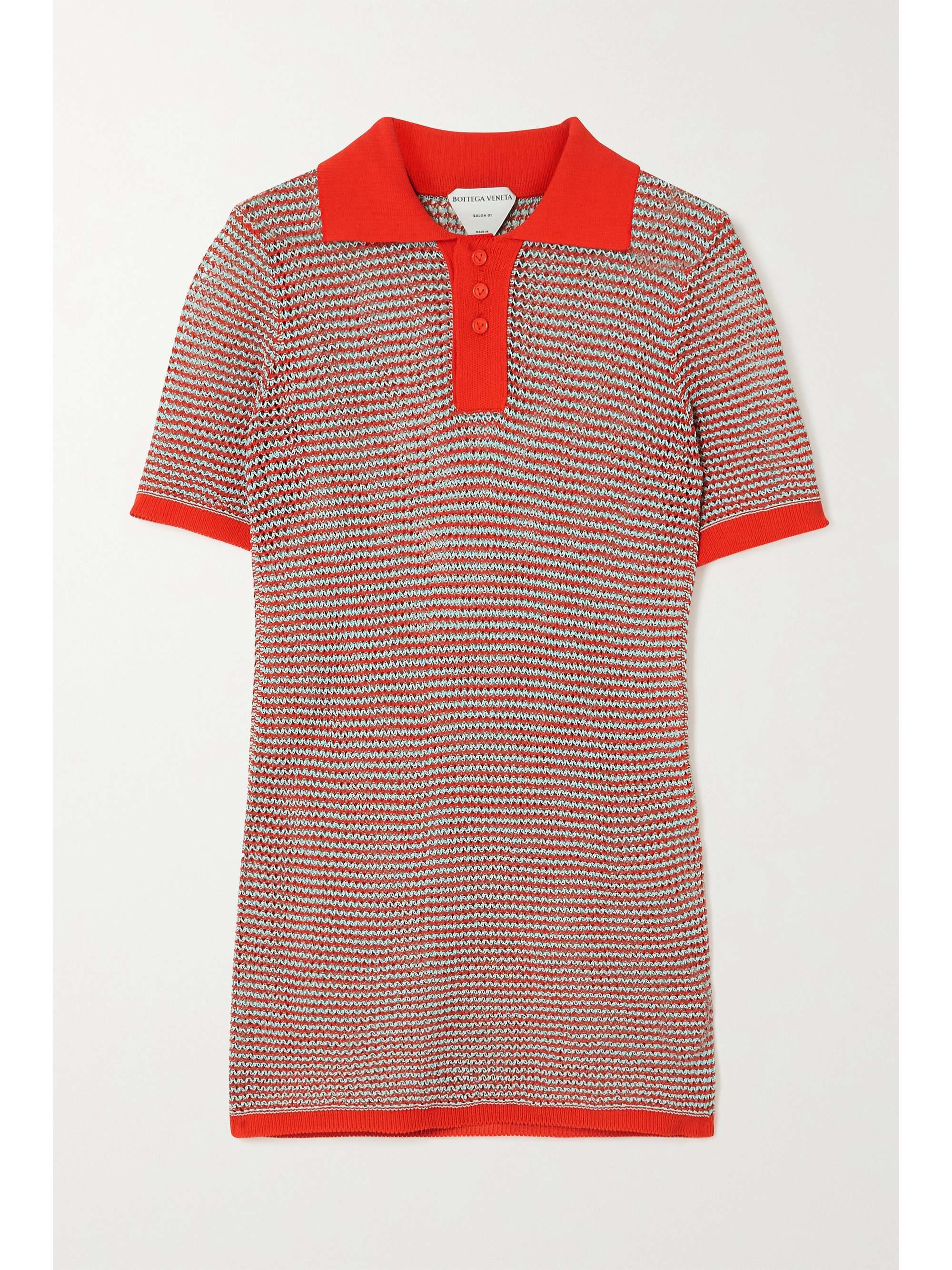 Red Open-knit cotton-blend polo shirt | BOTTEGA VENETA | NET-A-PORTER