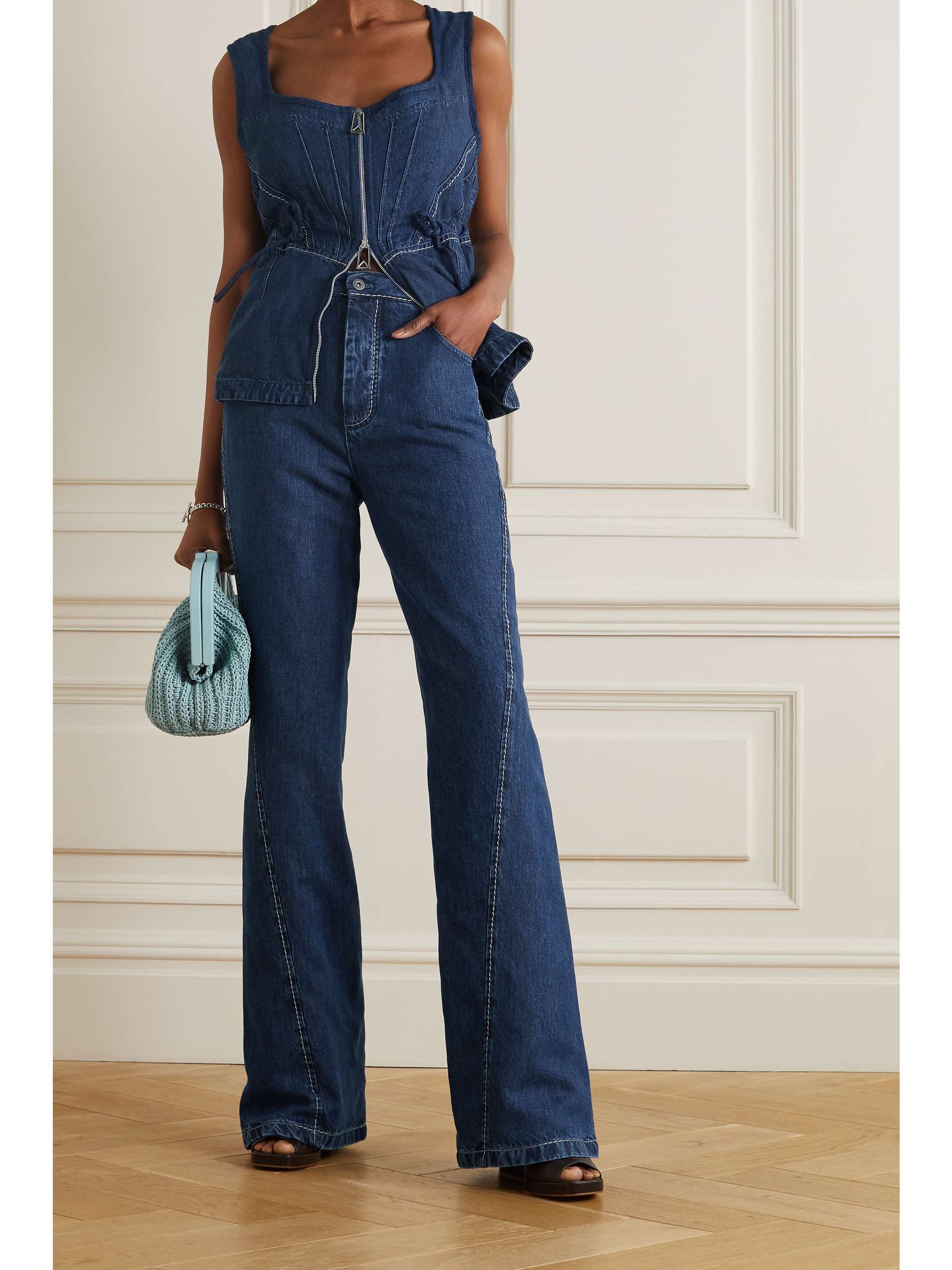 Blue Paneled high-rise flared Lyocell 