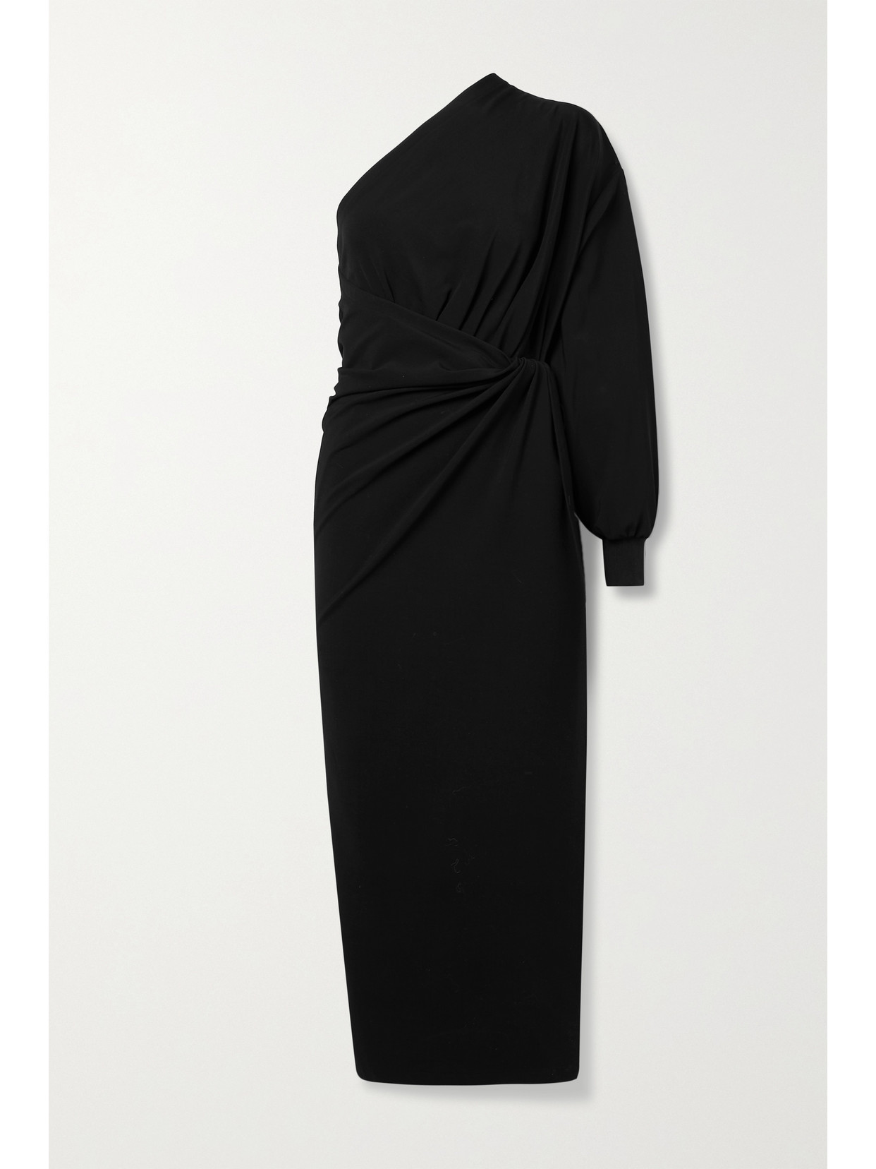 BALENCIAGA ONE-SLEEVE ASYMMETRIC JERSEY WRAP MIDI DRESS