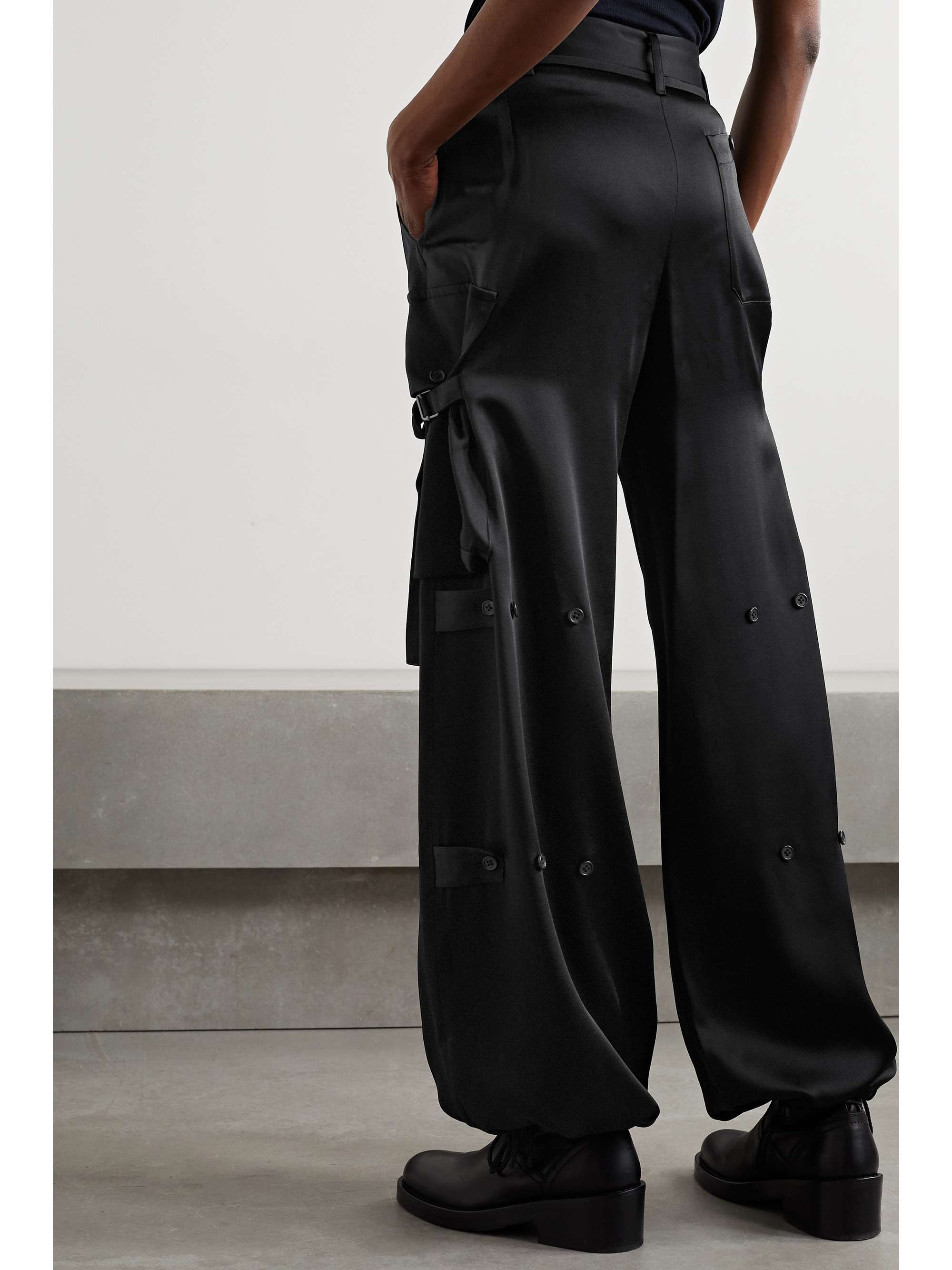 black satin wide leg trousers