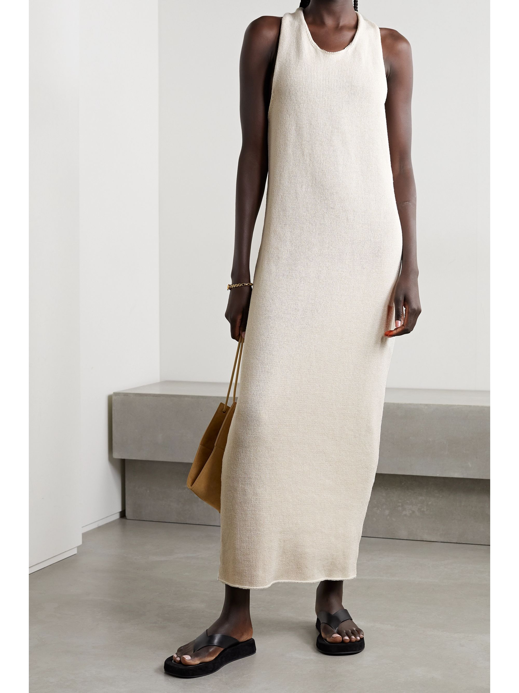 Cream Twist-back cotton-blend maxi 