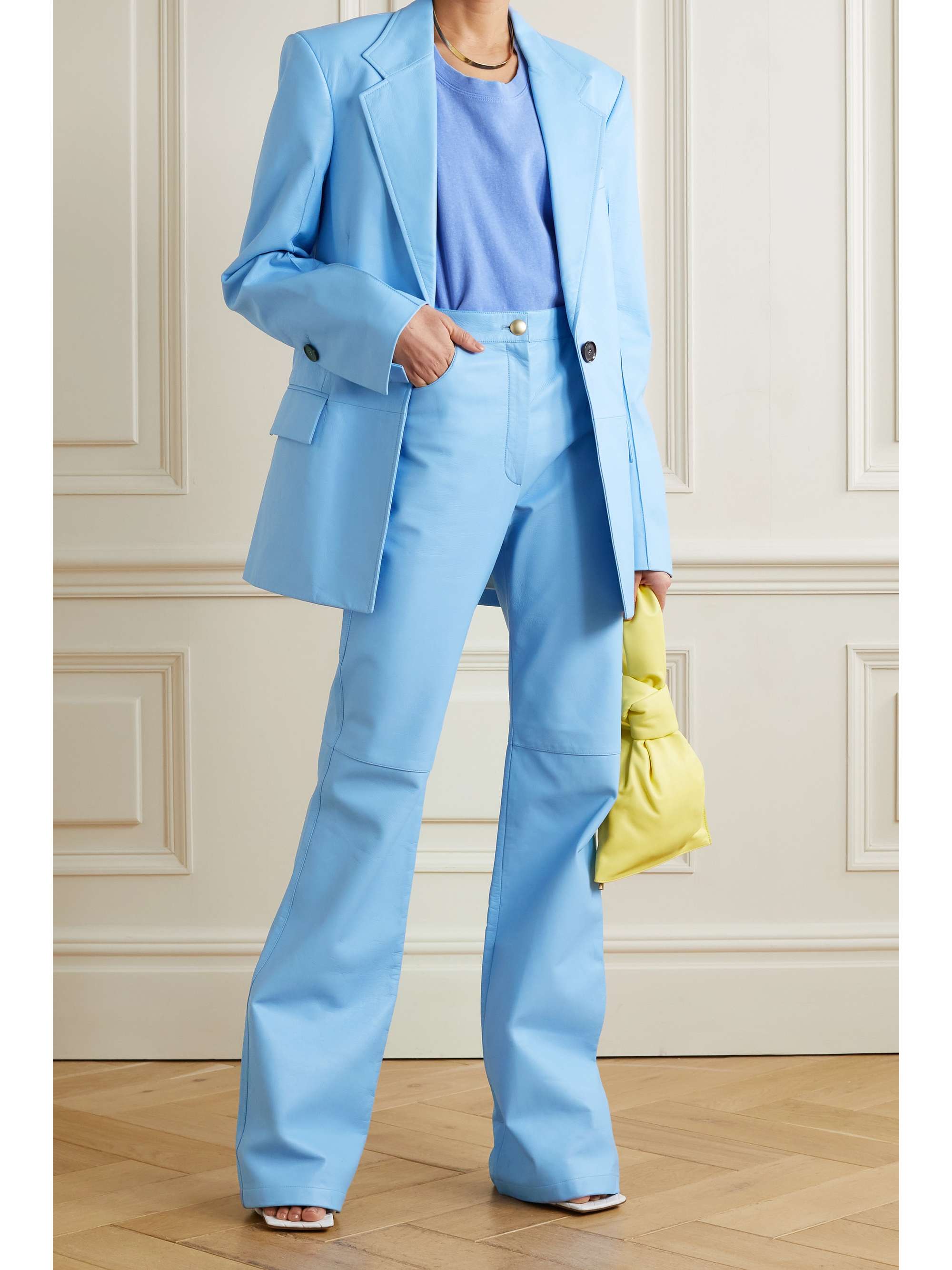 blue pantsuit