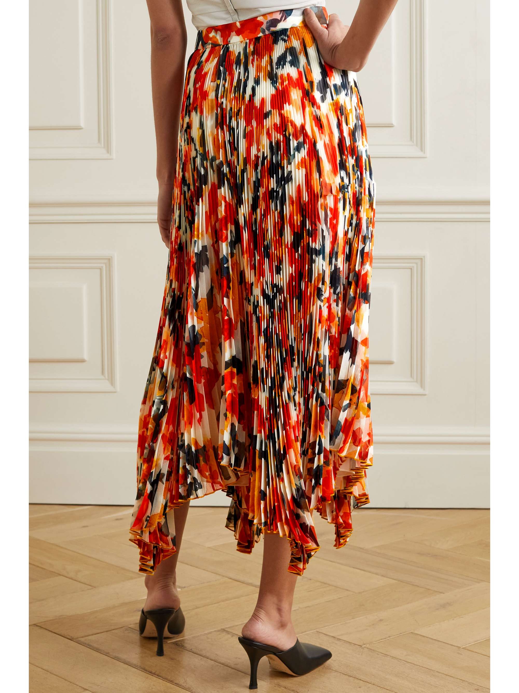 PROENZA SCHOULER Asymmetric pleated floral-print chiffon midi skirt