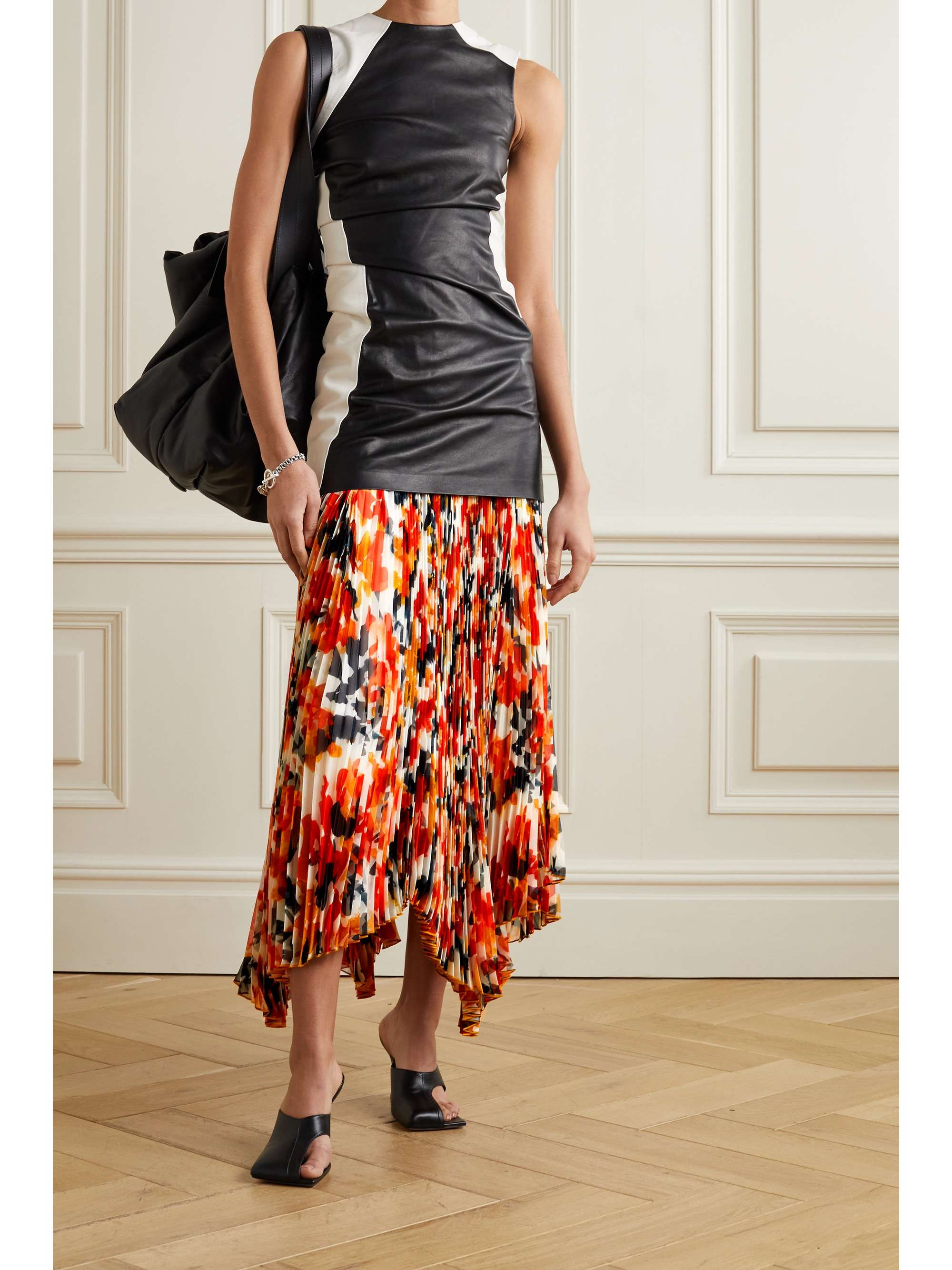 PROENZA SCHOULER Asymmetric pleated floral-print chiffon midi skirt