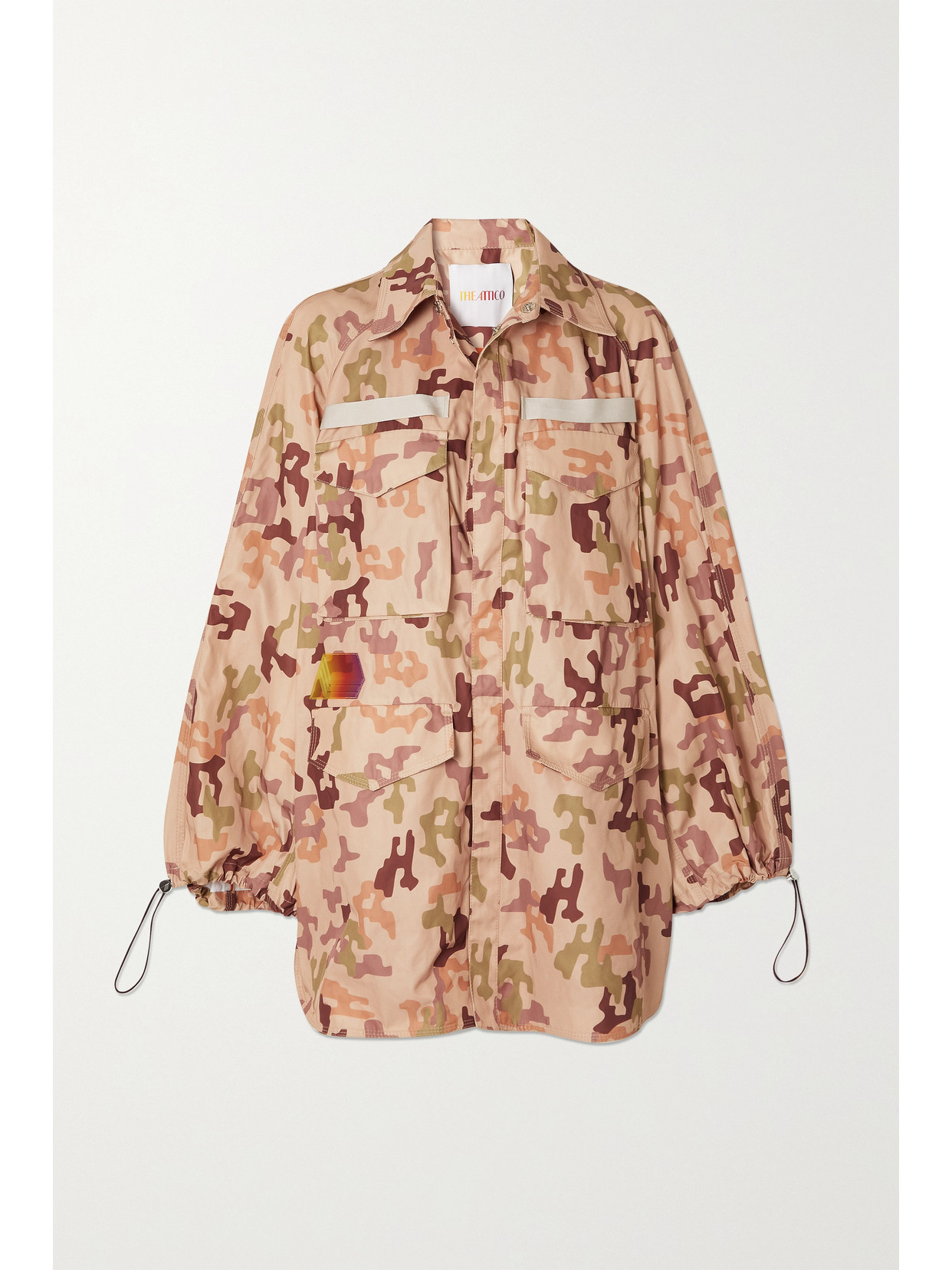 Attico Dexter Appliquéd Camouflage-print Twill Jacket In Beige
