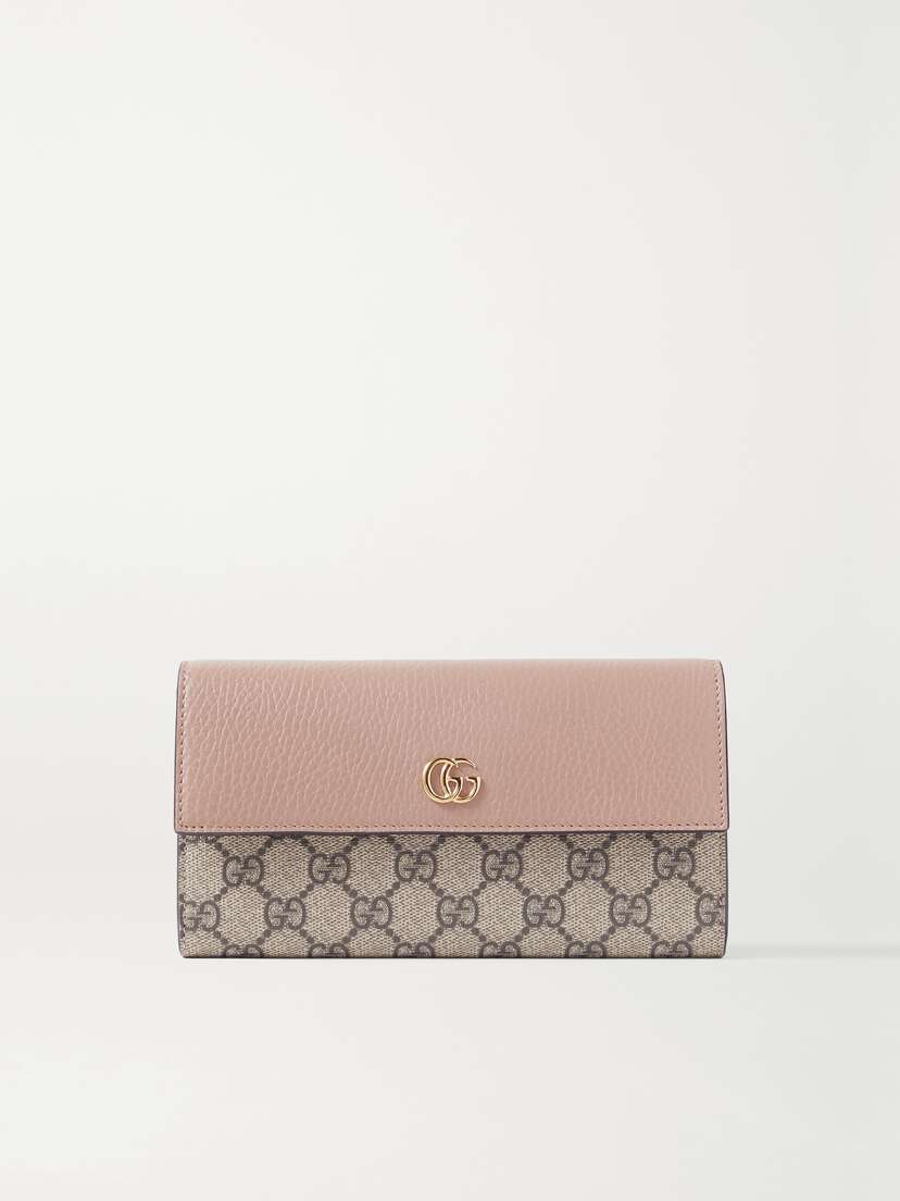Gucci + Net Sustain Gg Marmont Petite Textured-leather And Printed Coated-canvas Wallet