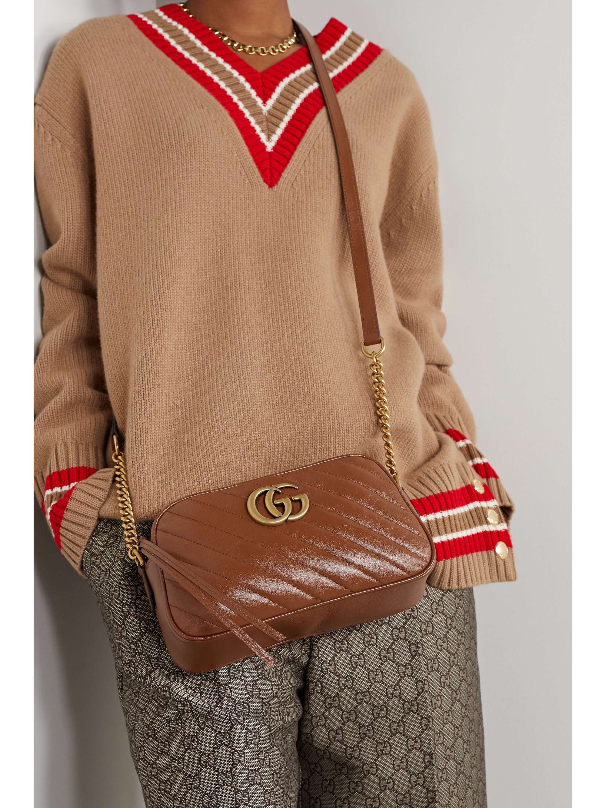 Tan Marmont Camera quilted leather shoulder bag | GUCCI |