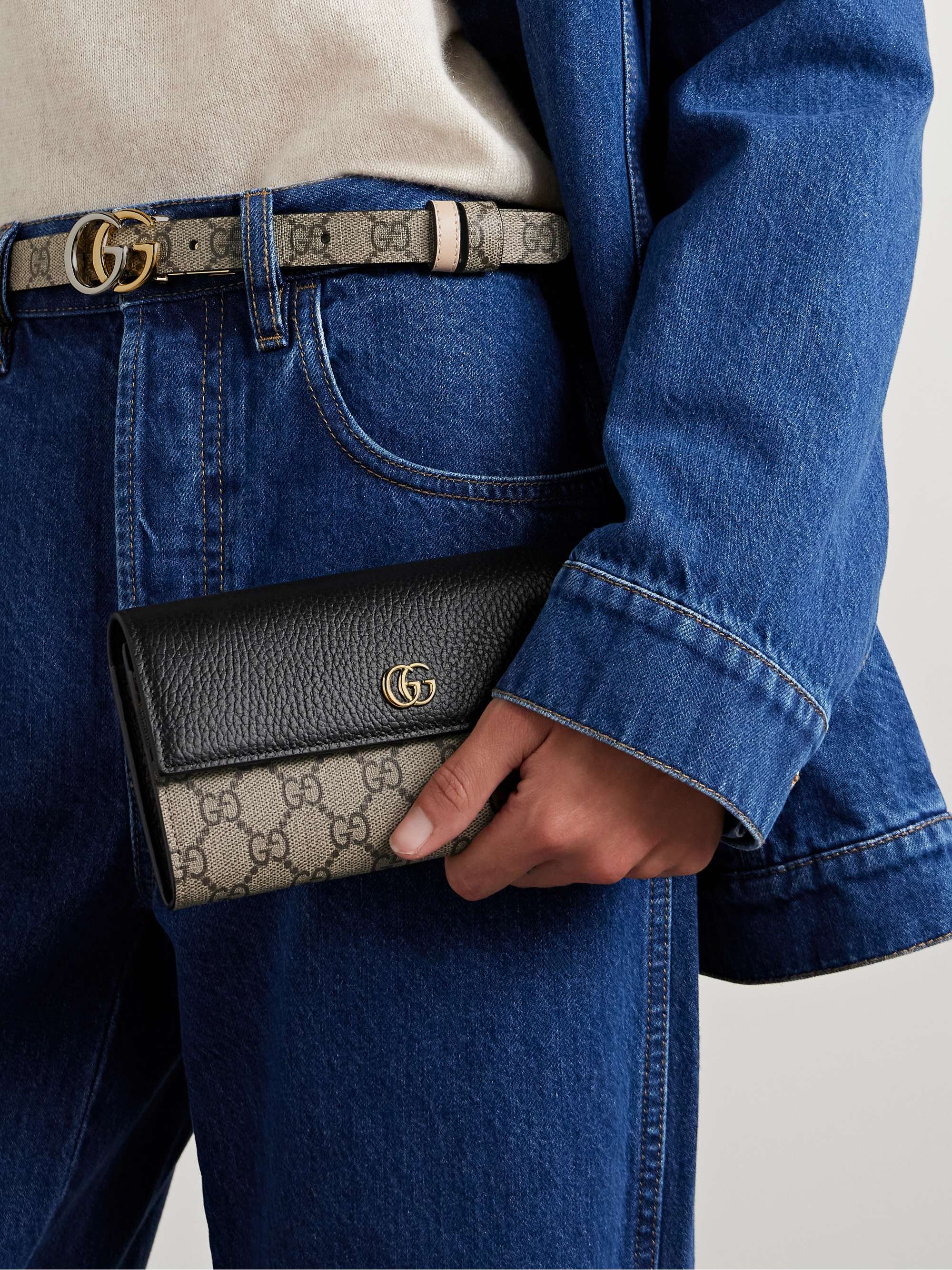 GUCCI + NET SUSTAIN GG Marmont Petite textured-leather and printed coated-canvas shoulder bag