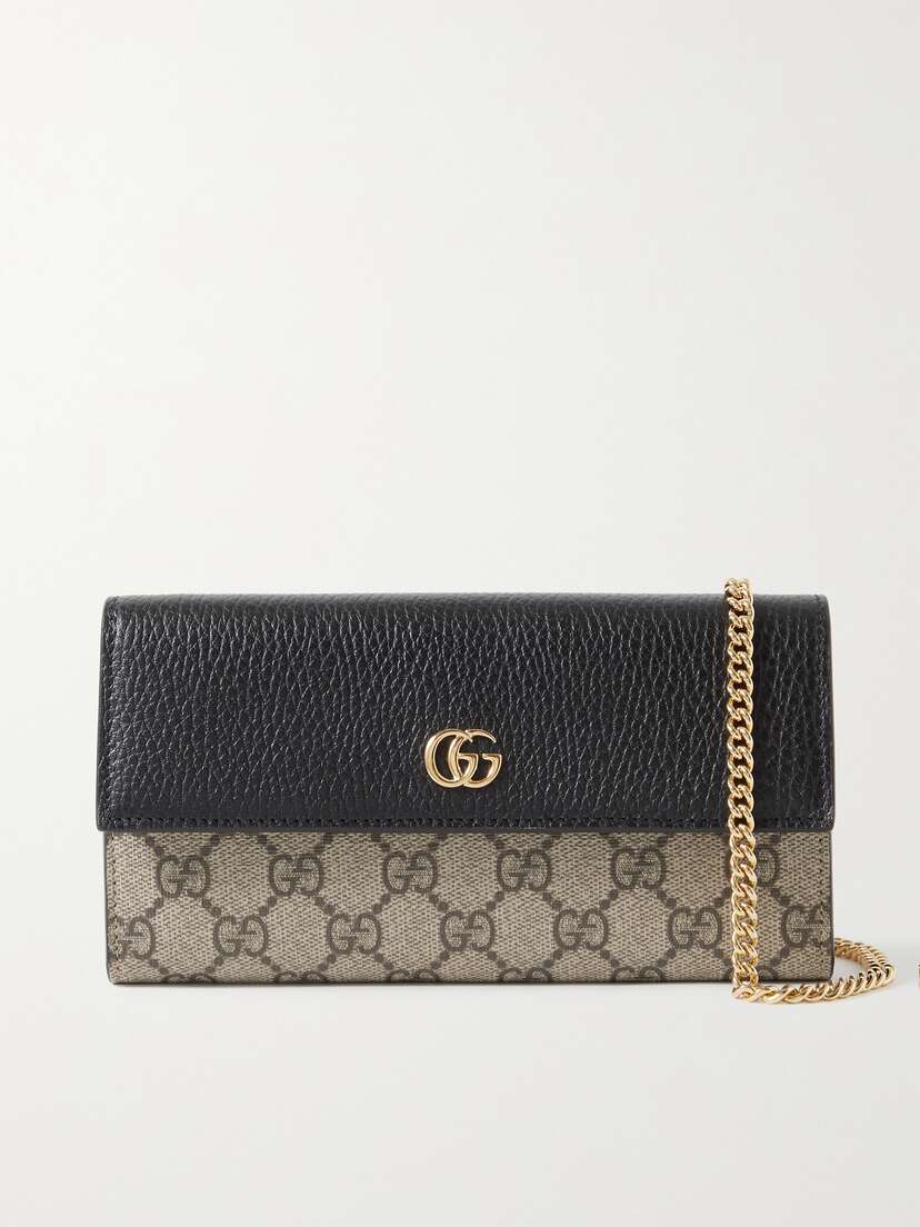 Gucci + Net Sustain Gg Marmont Petite Textured-leather And Printed Coated-canvas Shoulder Bag