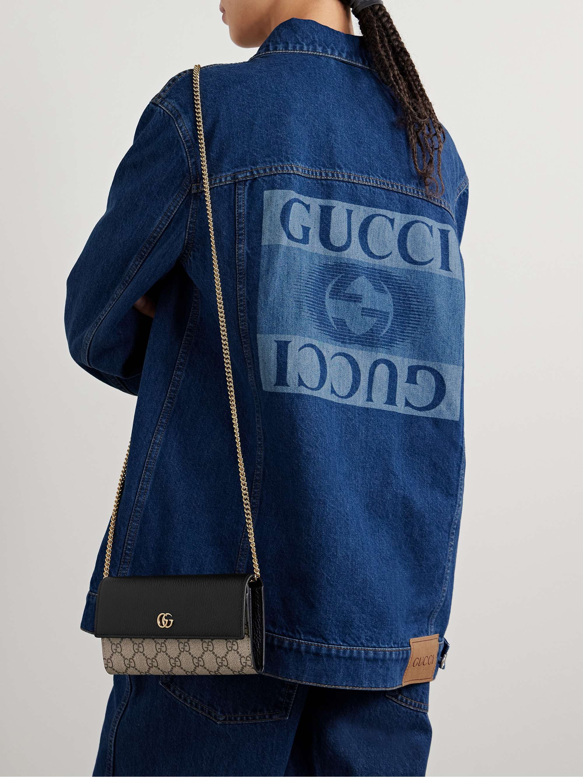 GUCCI + NET SUSTAIN GG Marmont Petite textured-leather and printed coated-canvas shoulder bag